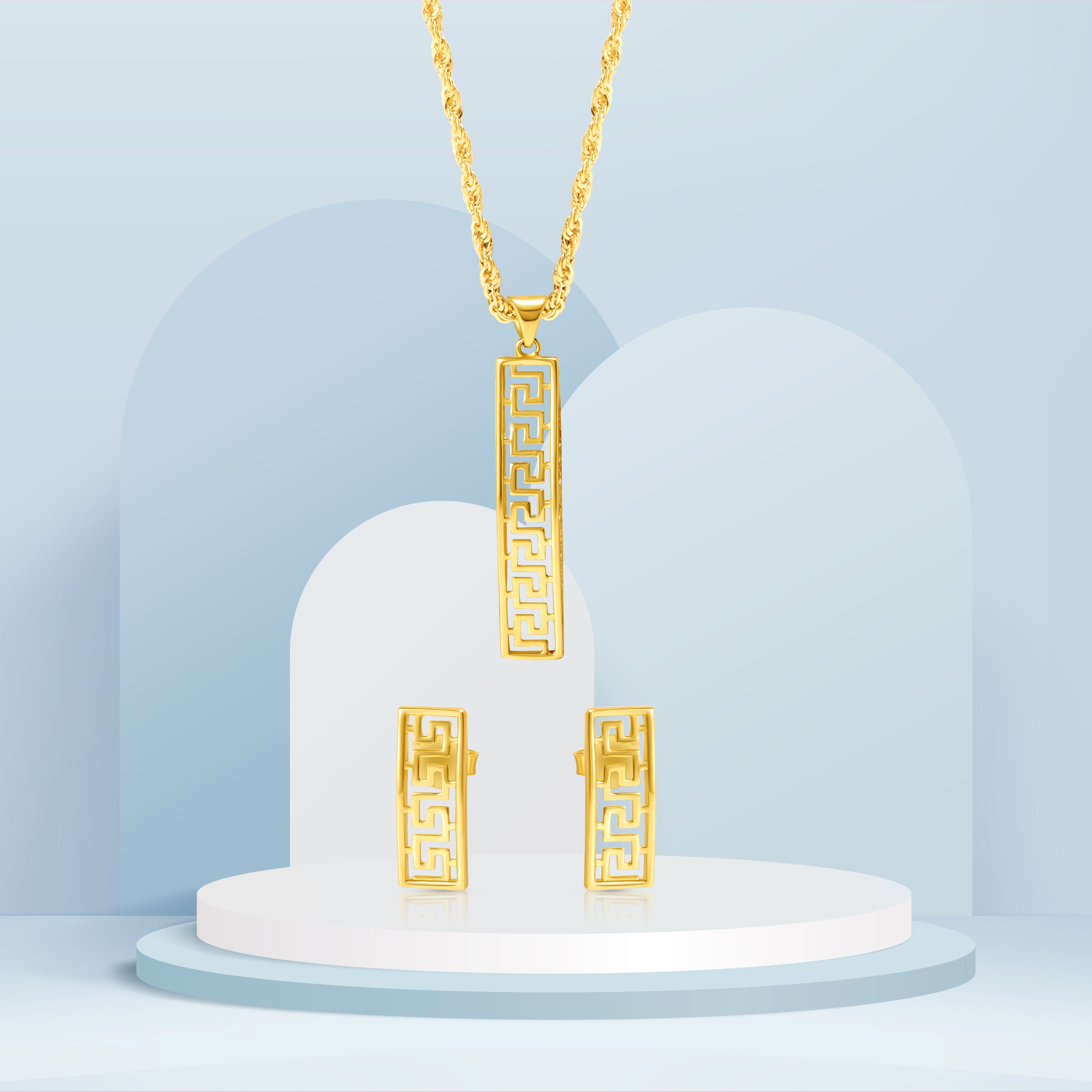 18K Pure Gold Long Bar Jewelry Set