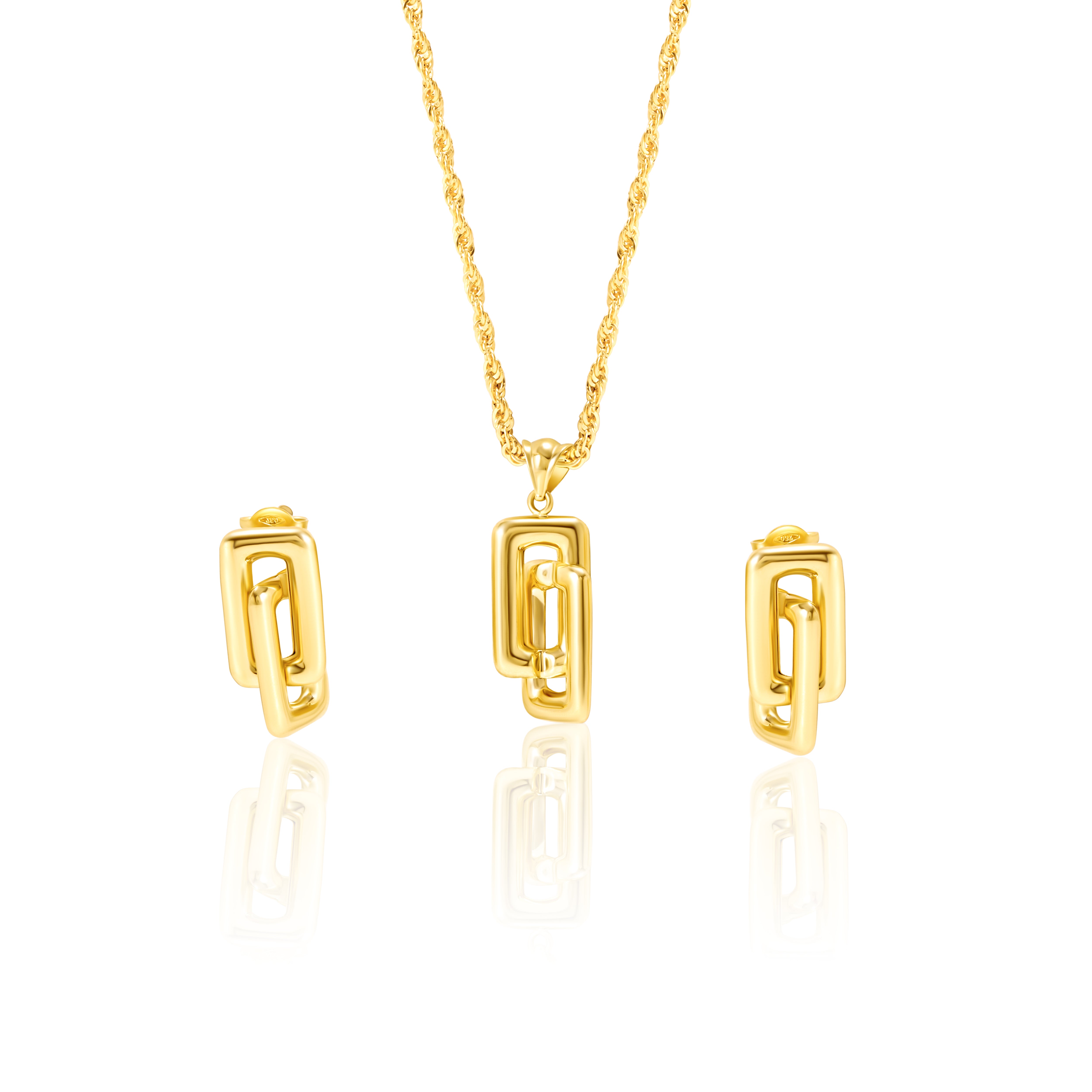 18K Pure Gold Double Square Jewelry Set