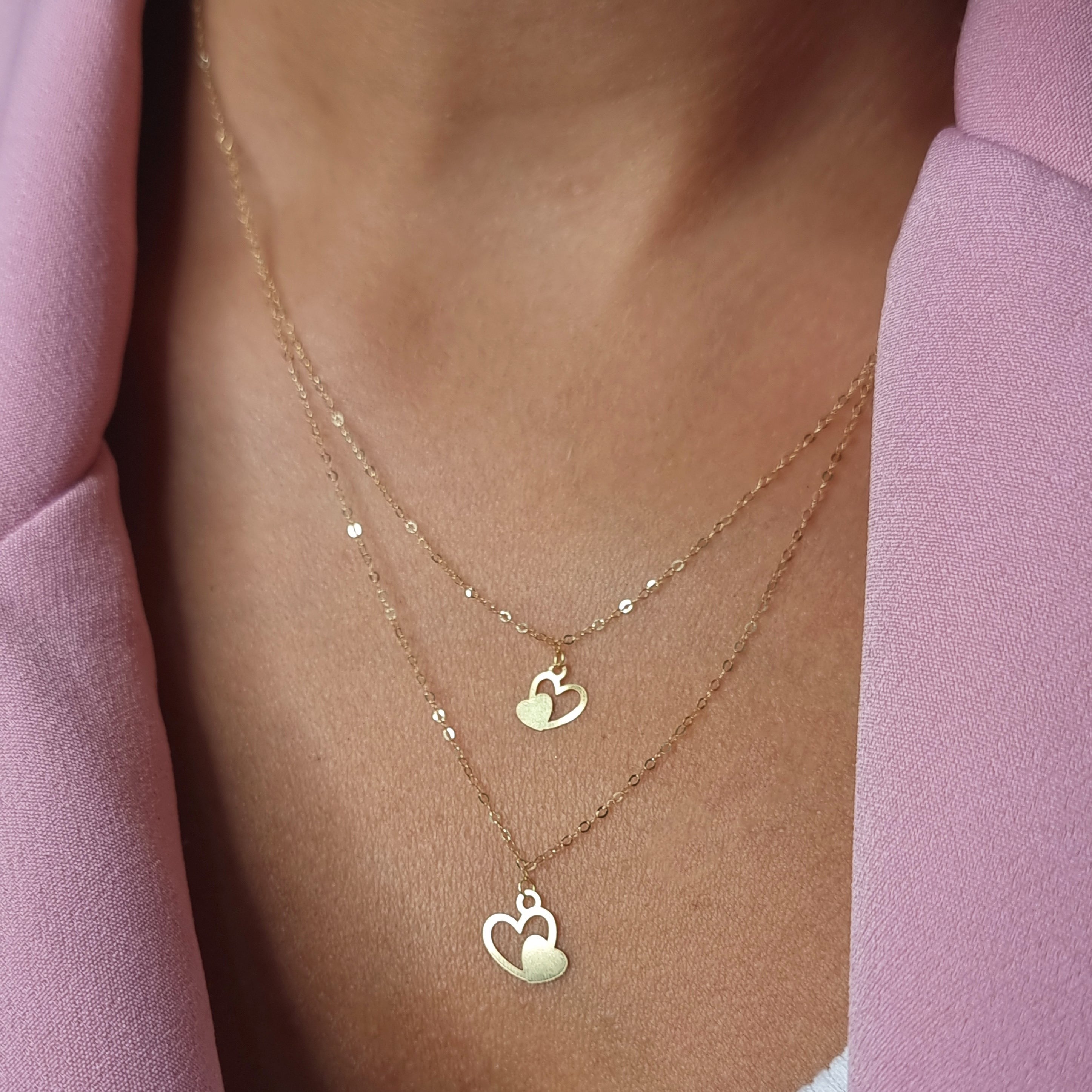 18K Pure Gold 2 Layer Heart Necklace