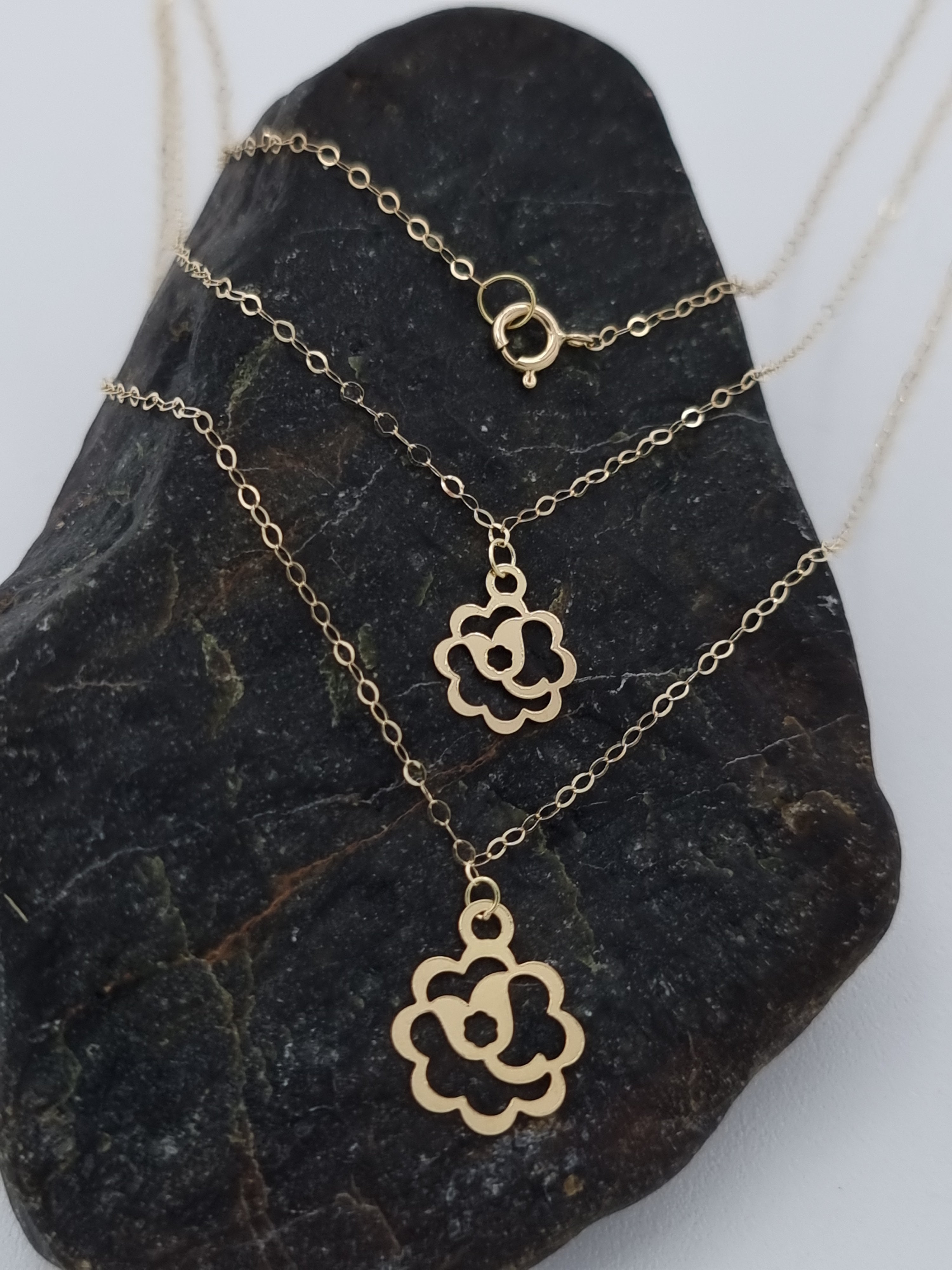 18K Pure Gold 2 Layer Flower Necklace