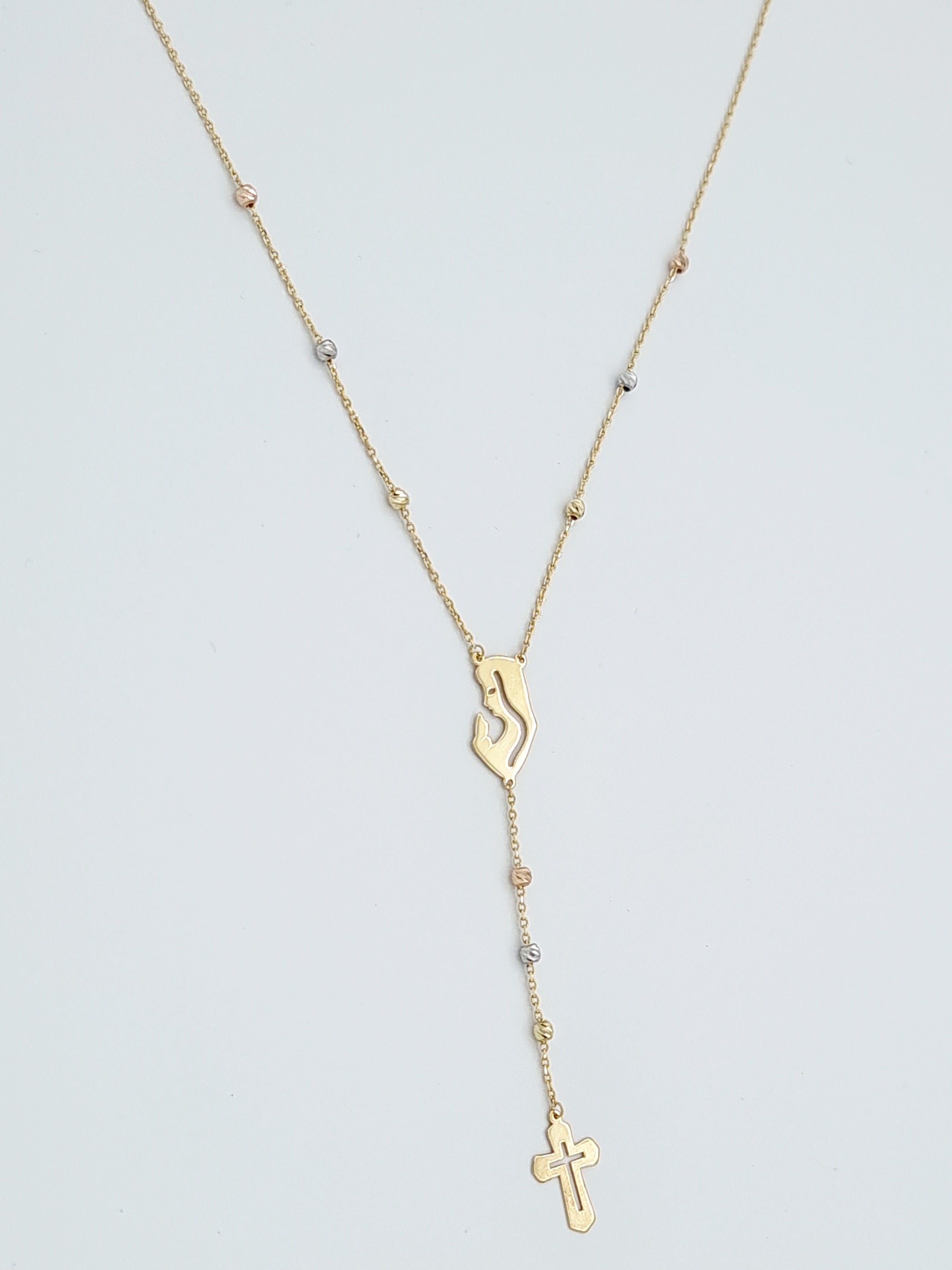 18K Pure Gold Elegant Mama Mary Cross Necklace