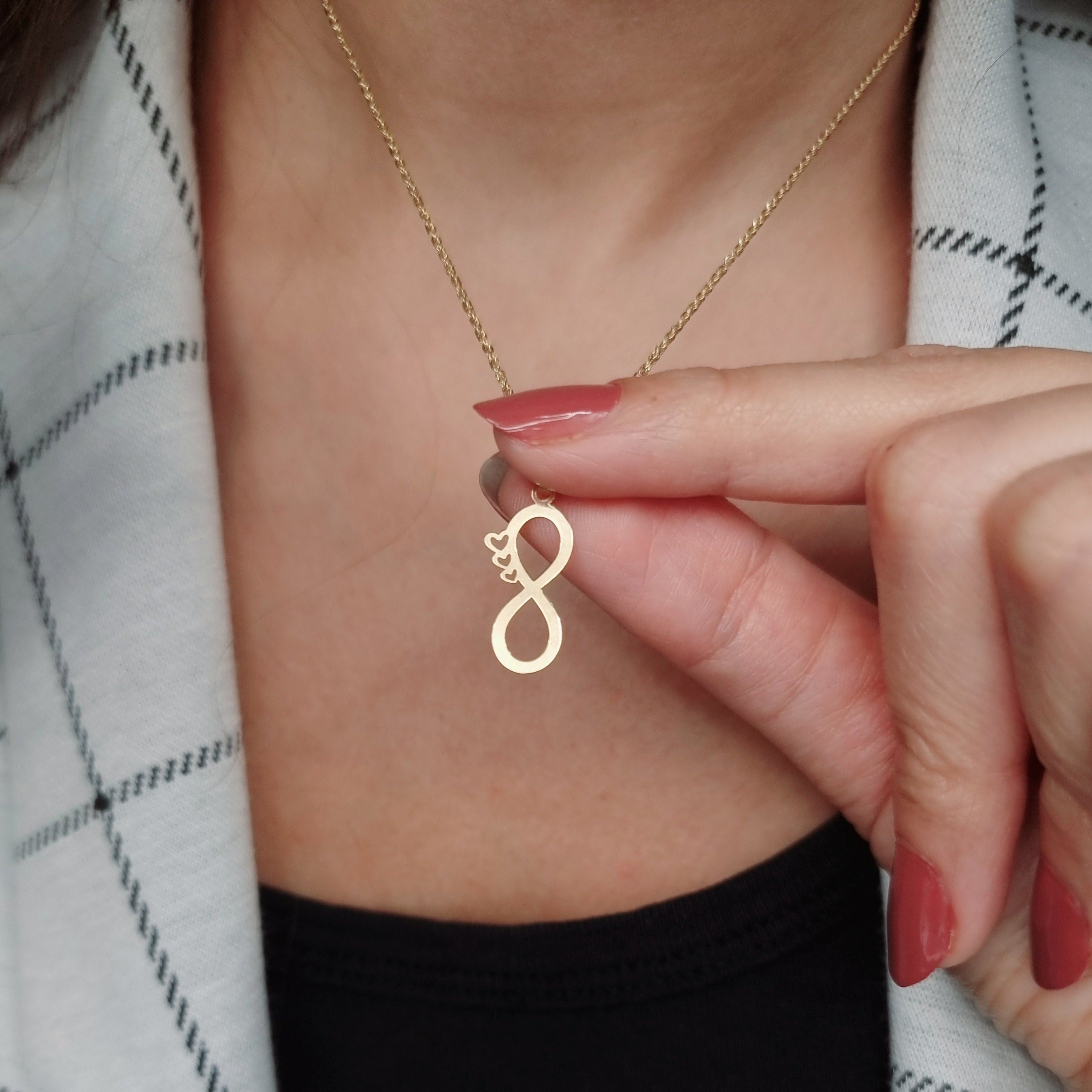 18K Pure Gold Heart Infinity Necklace