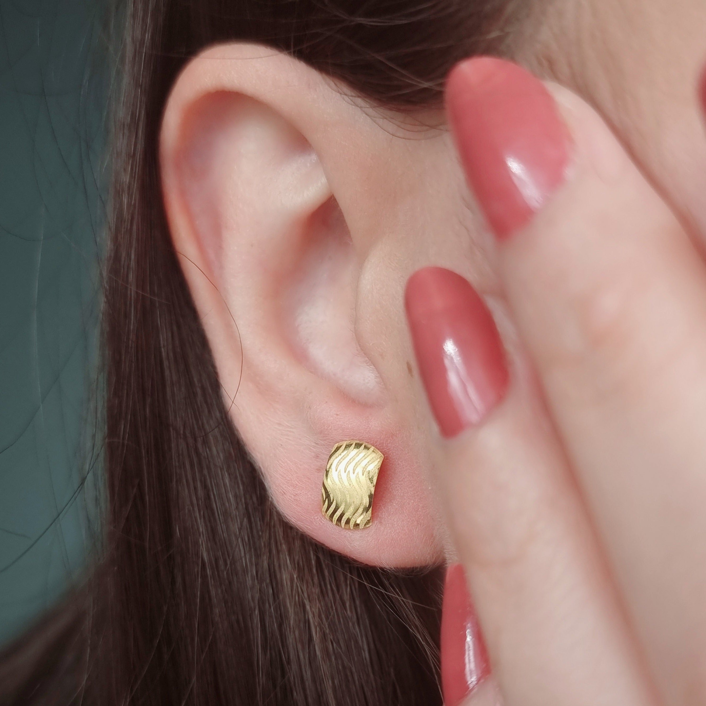 18K Pure Gold Square Stud Earring Set