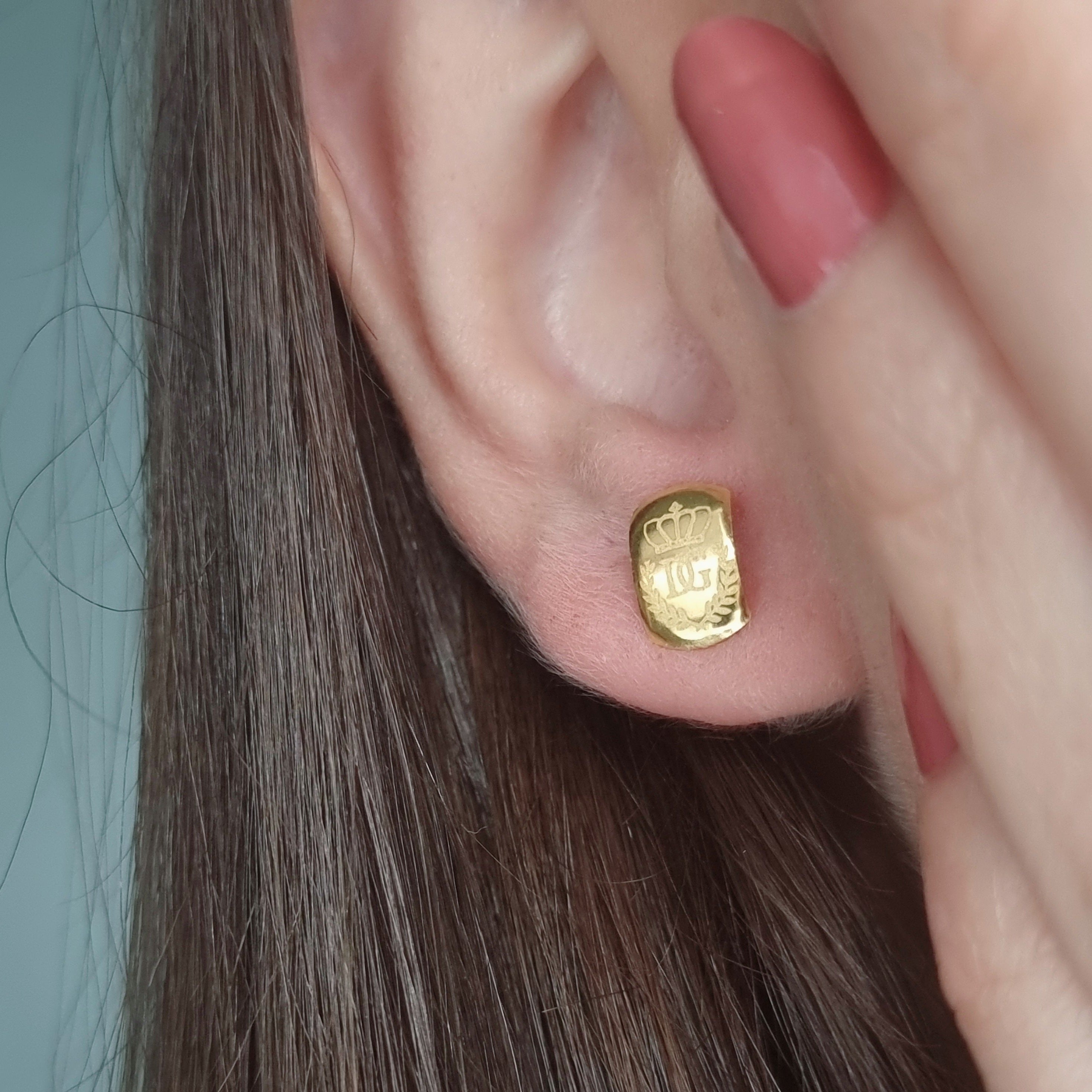 18K Pure Gold Crown D.G Stud Earring Set