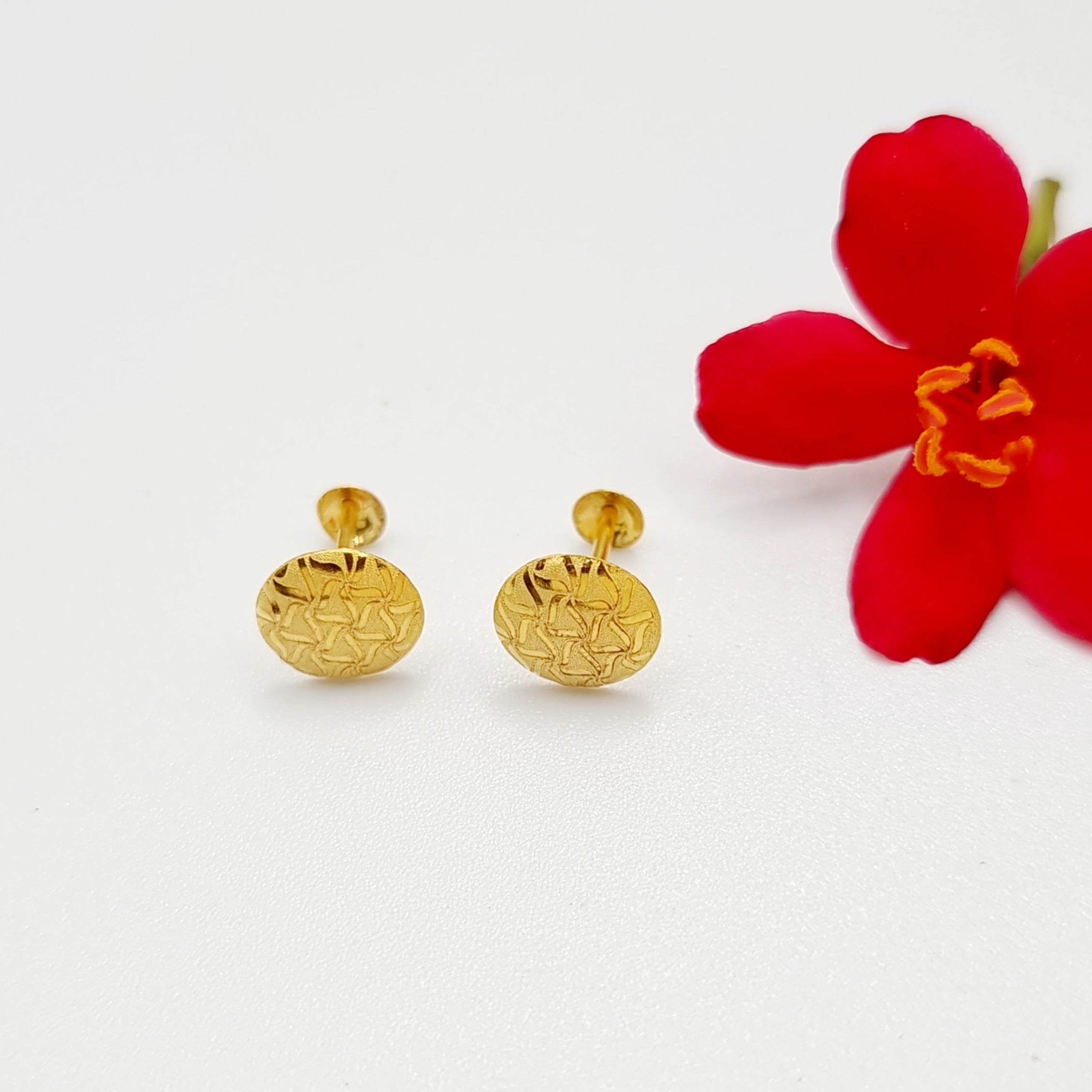 18K Pure Gold Round Stud Earring Set