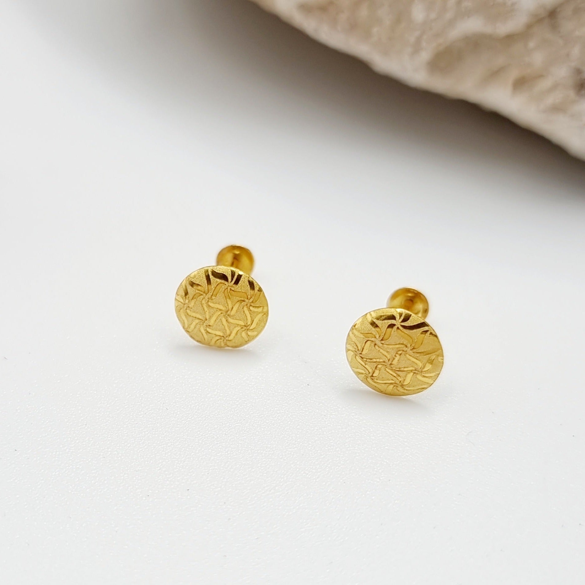18K Pure Gold Round Stud Earring Set