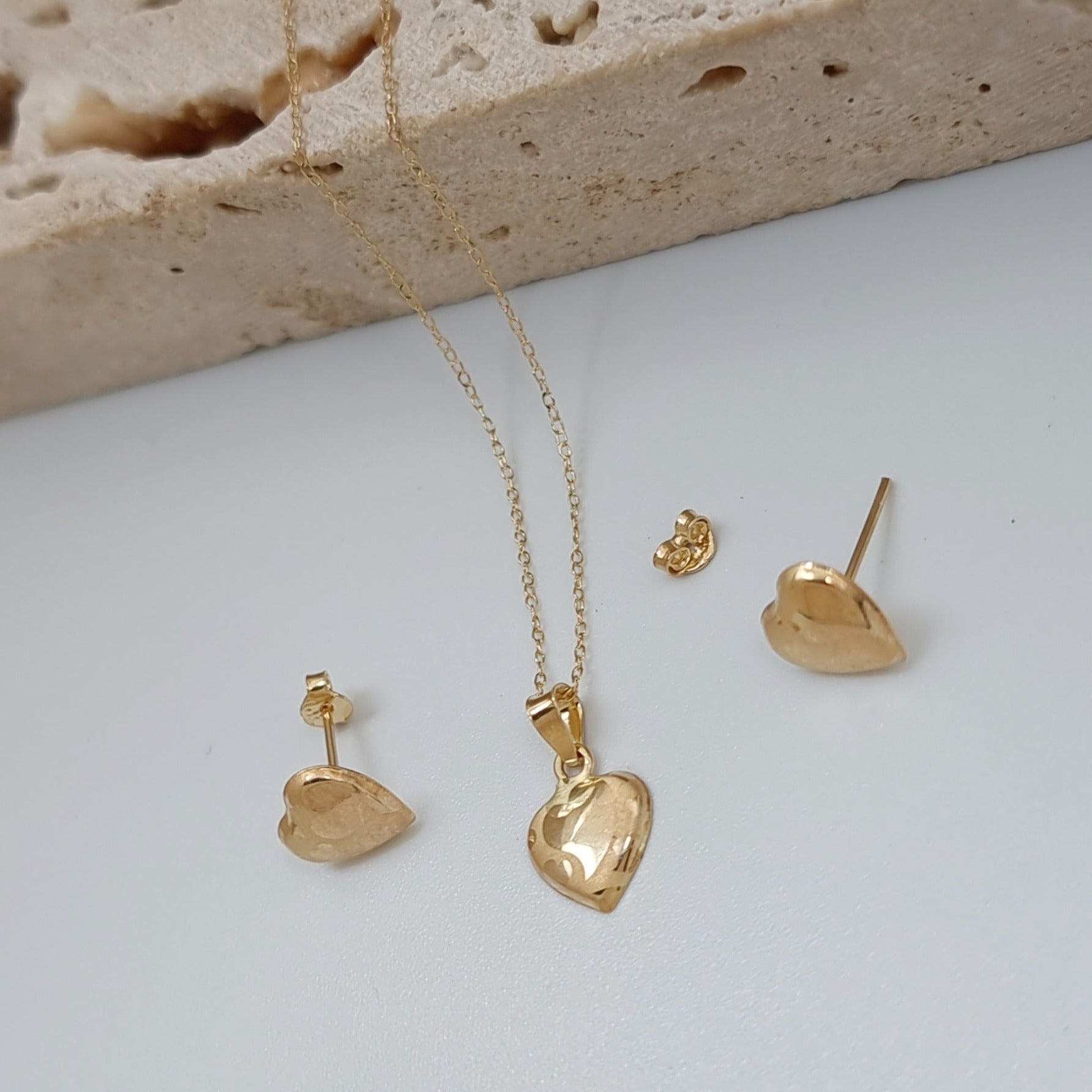 18K Pure Gold Heart Jewelry Set
