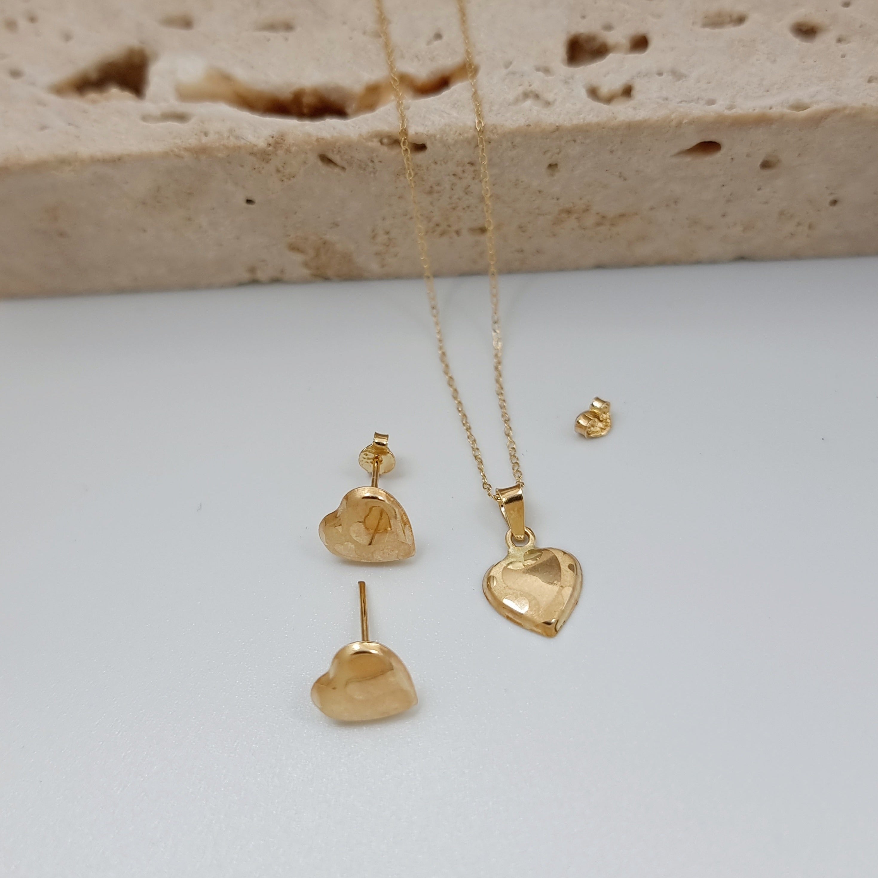 18K Pure Gold Heart Jewelry Set