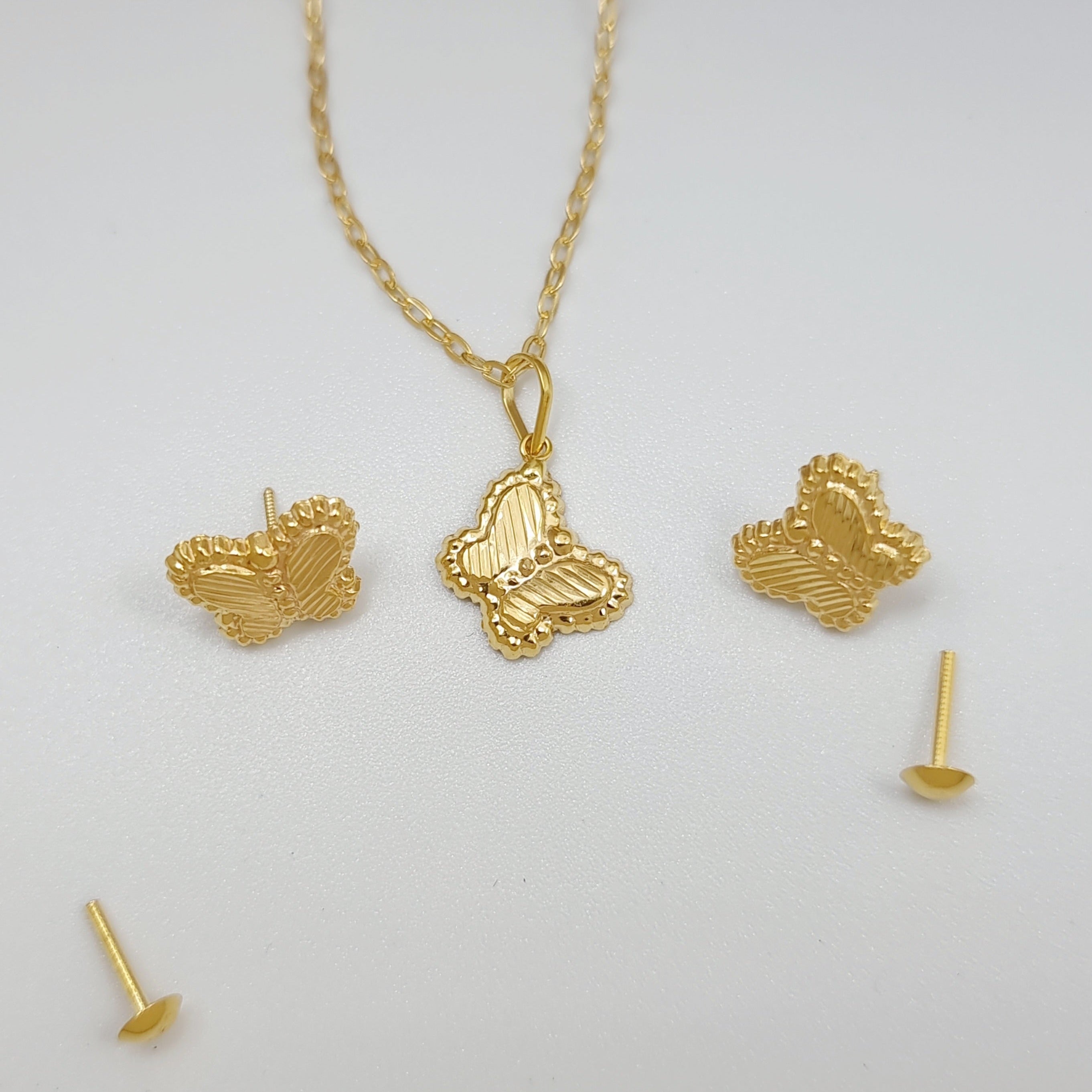 18K Pure Gold Butterfly Jewelry Set