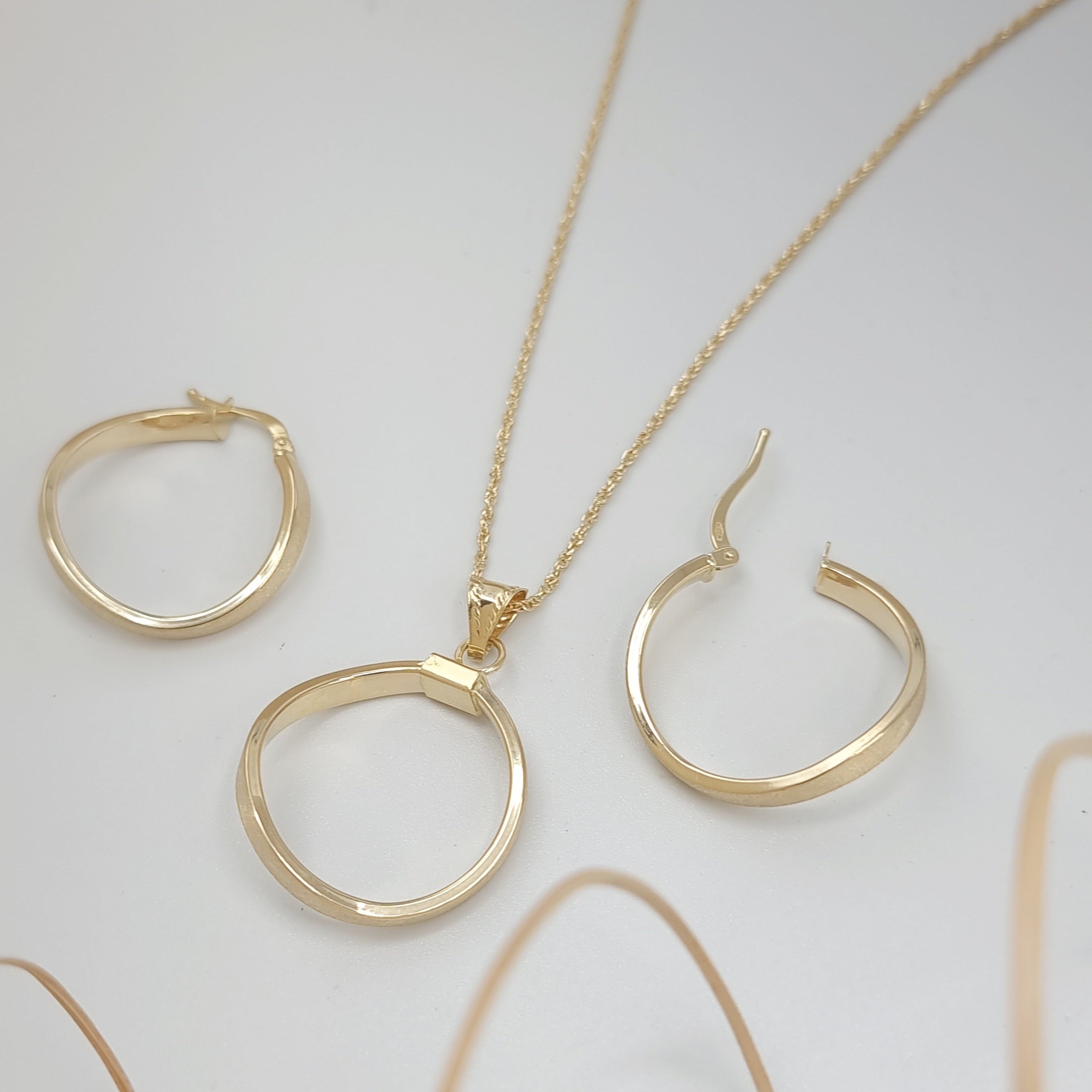 18K Pure Gold Curved Round Jewelry Set