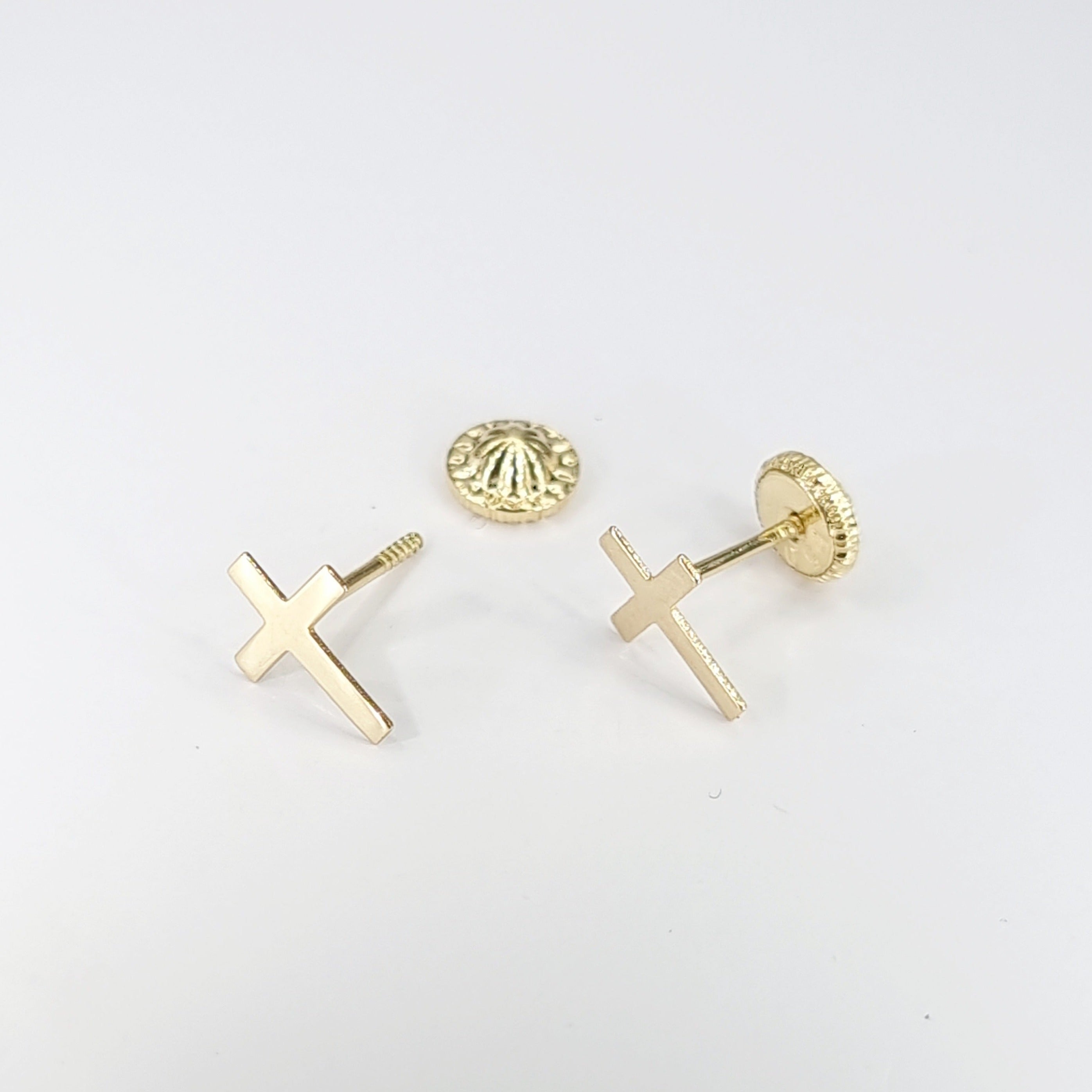 18K Pure Gold Cross Screw Earring Set