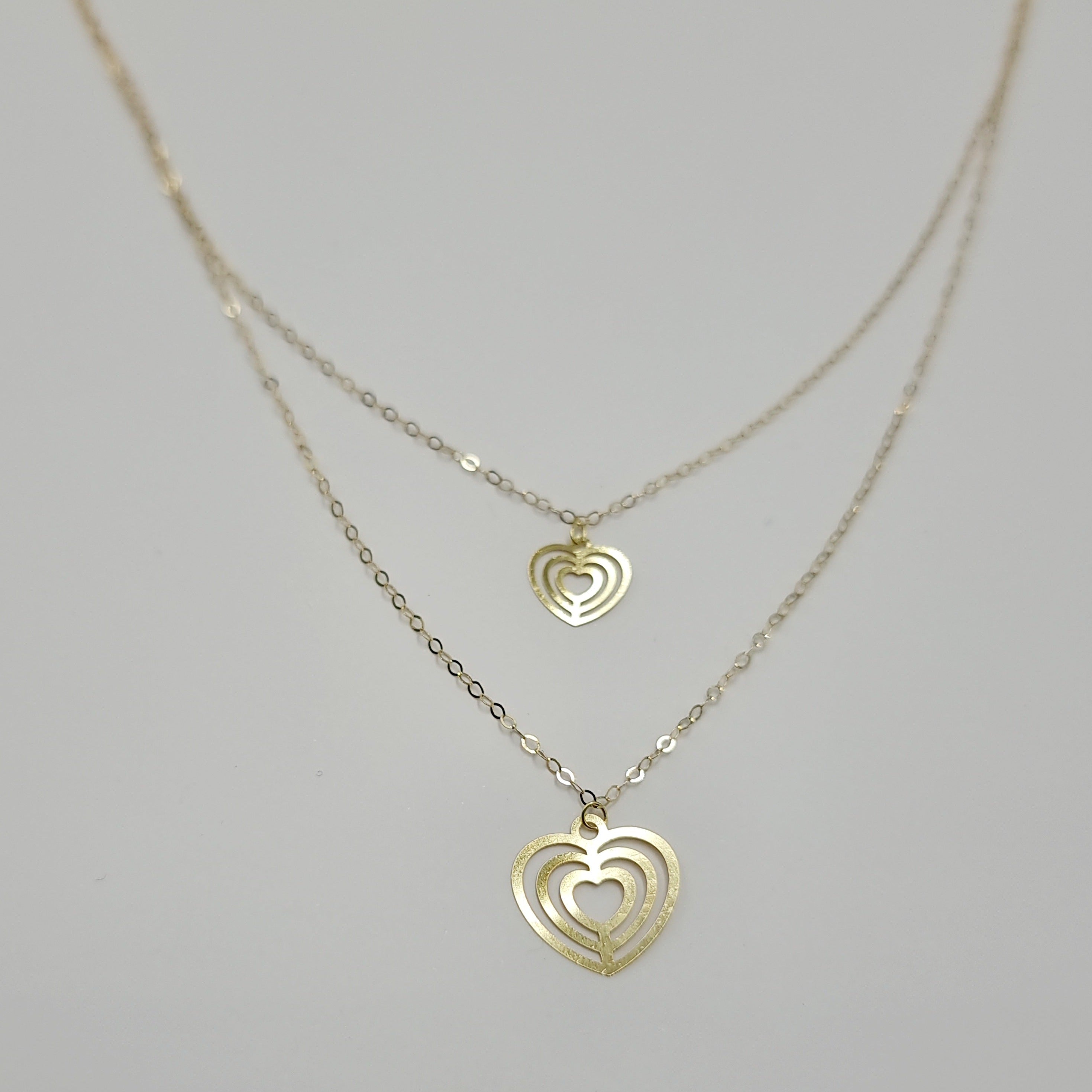 18K Pure Gold 2 Layer Heart Necklace