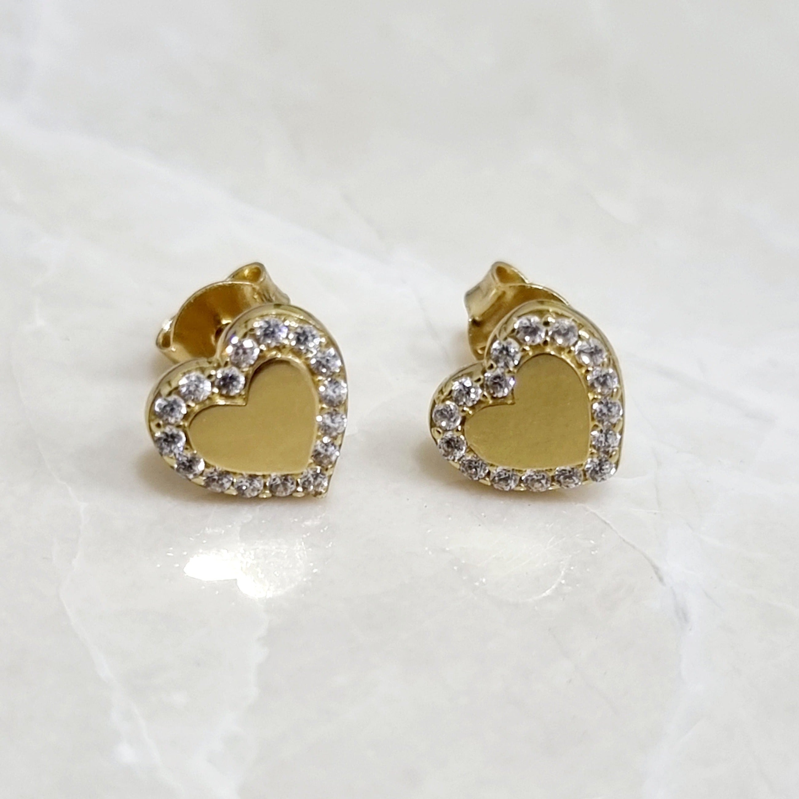 18K Pure Gold Heart Stone Earring Set