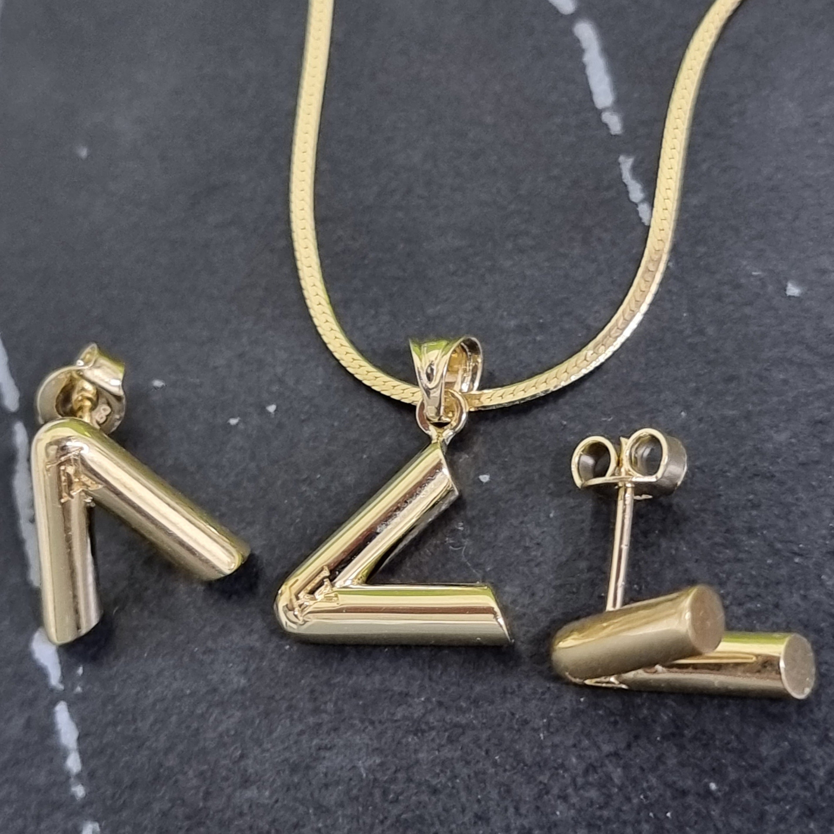 18K Pure Gold V Design Jewelry Set