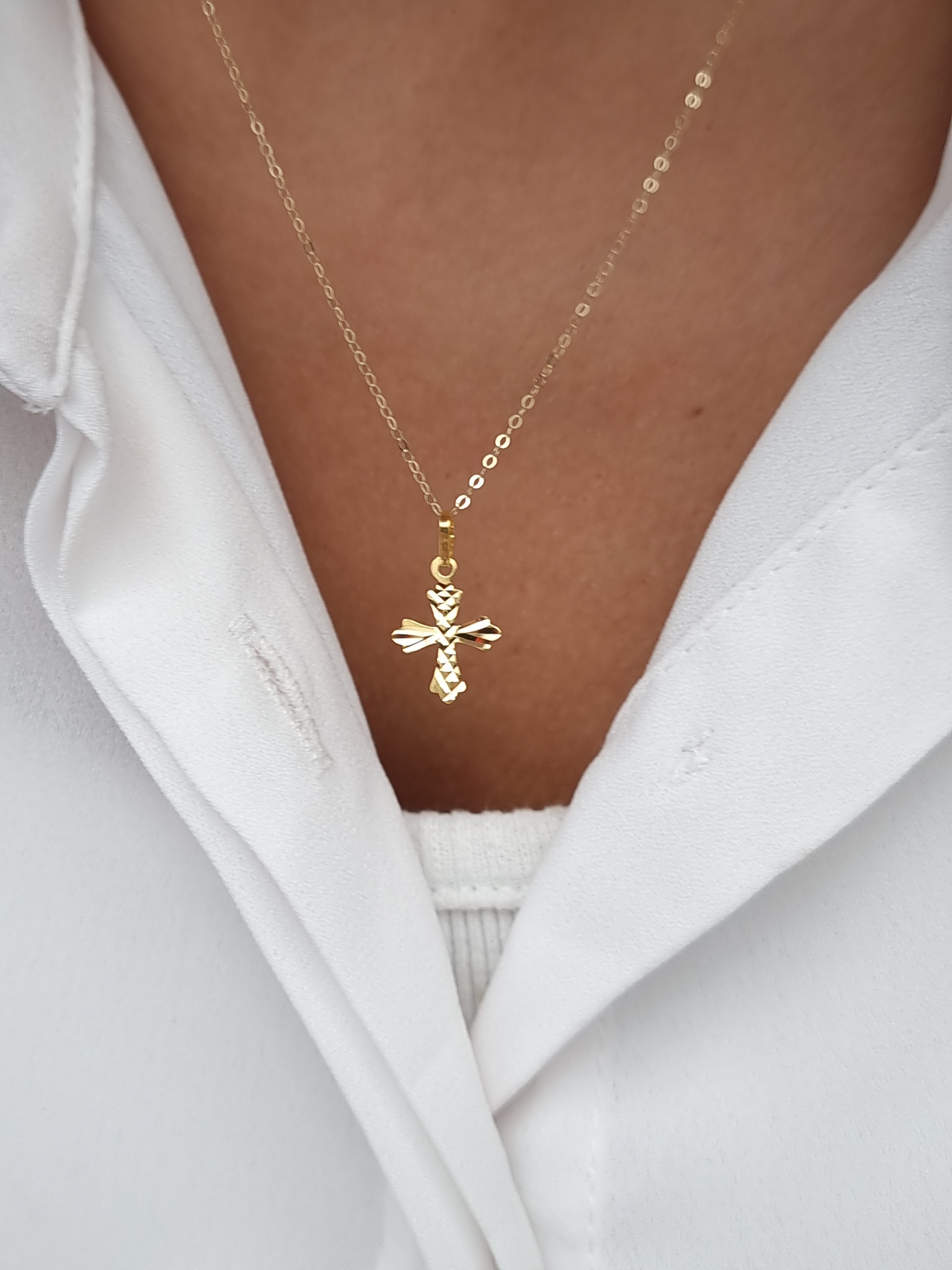 18K Pure Gold Cross Necklace