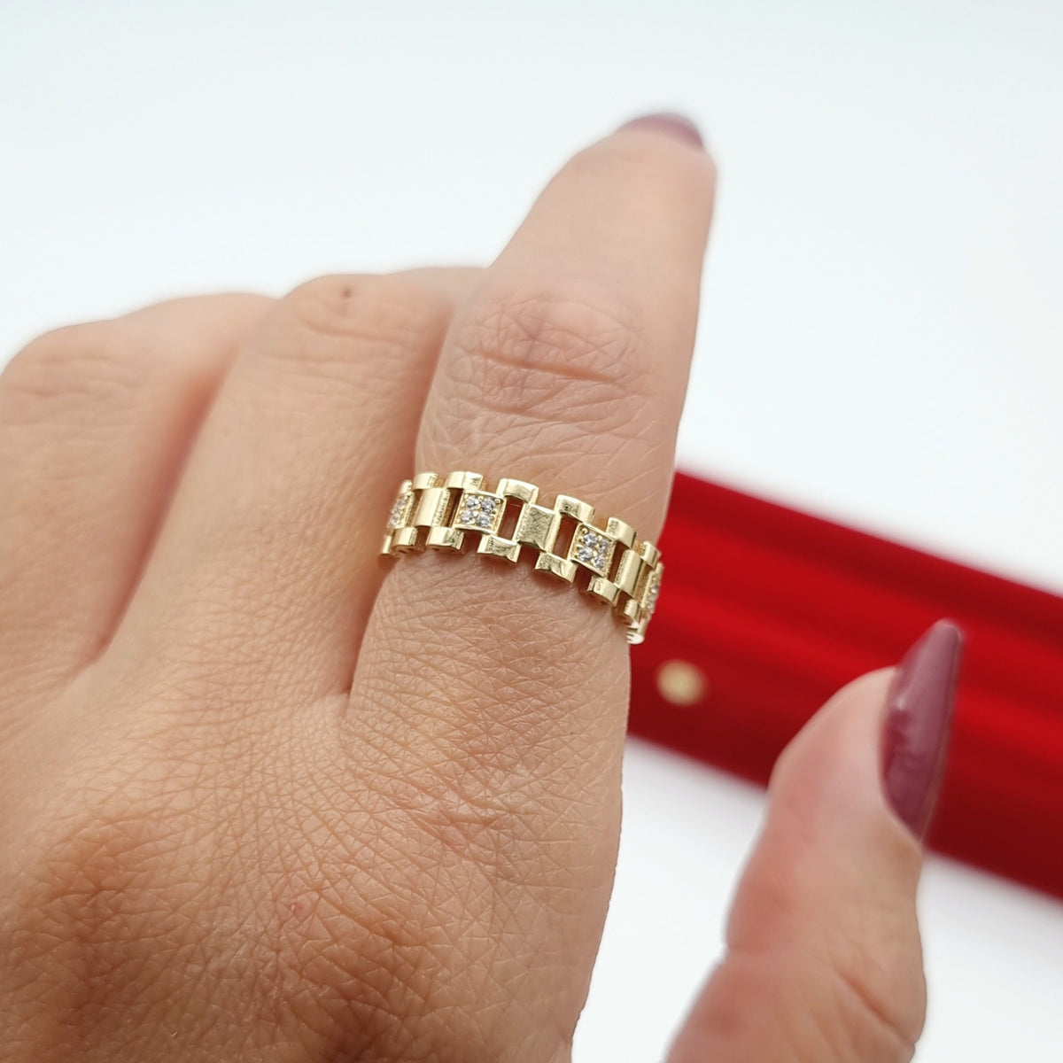 18K Pure Gold Belt Stone Ring Tala Gold Collection