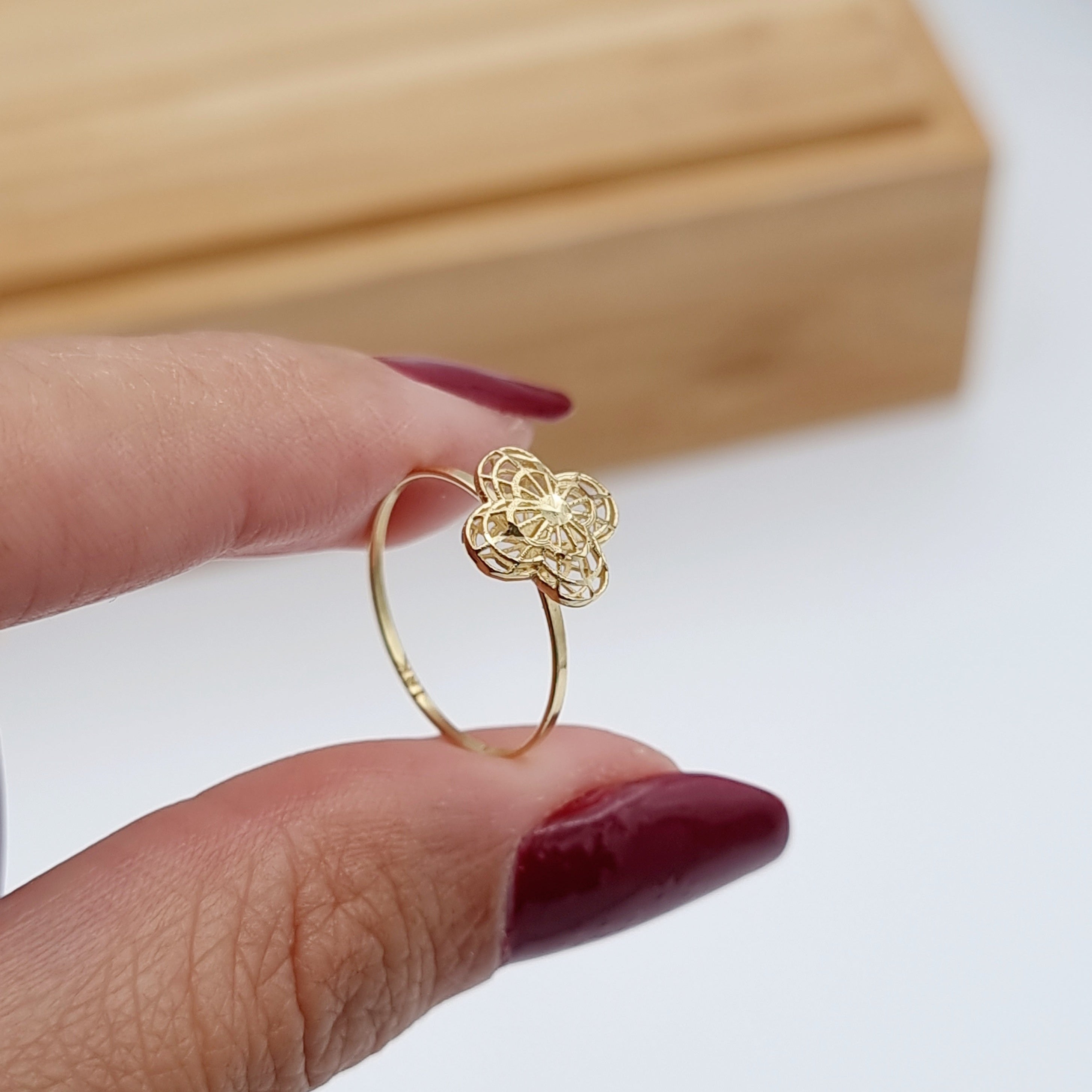 18K Pure Gold Net Flower Ring