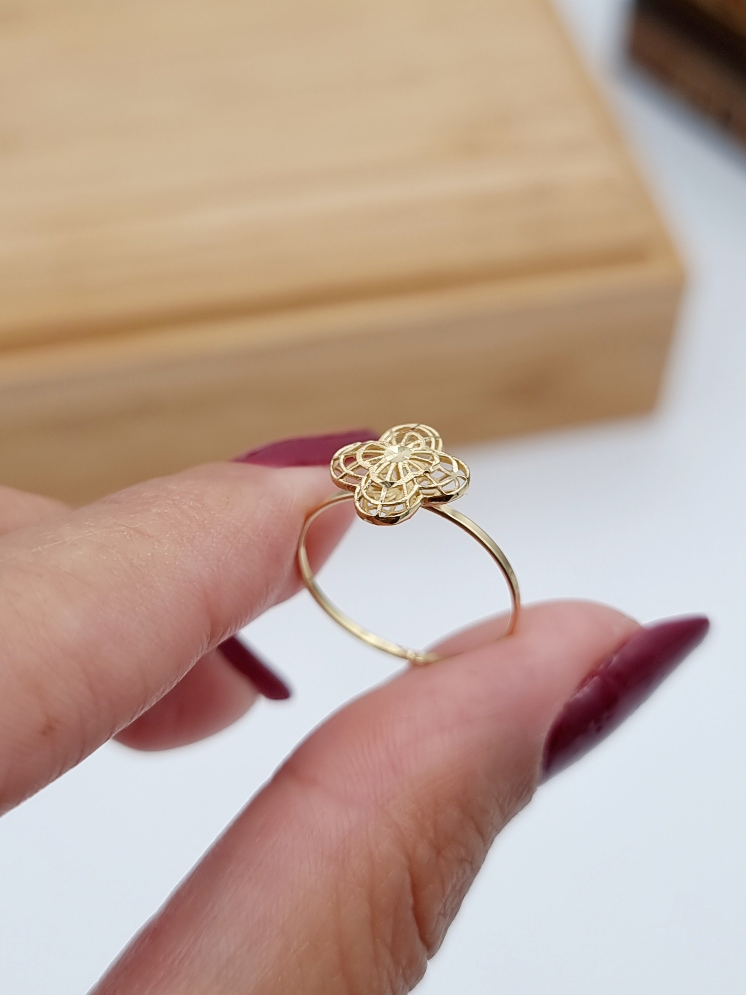 18K Pure Gold Net Flower Ring