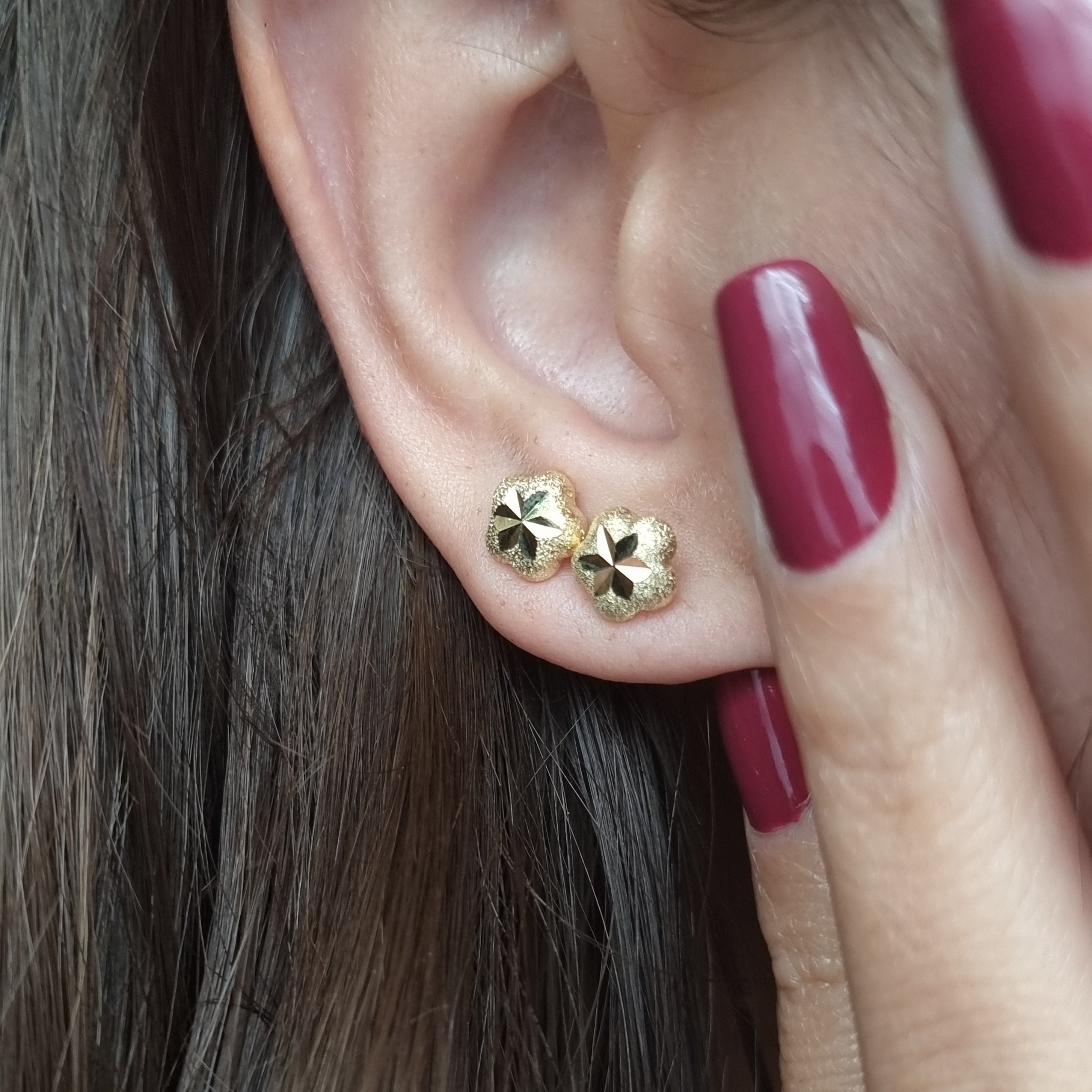 18K Pure Gold Star Stud Earring Set