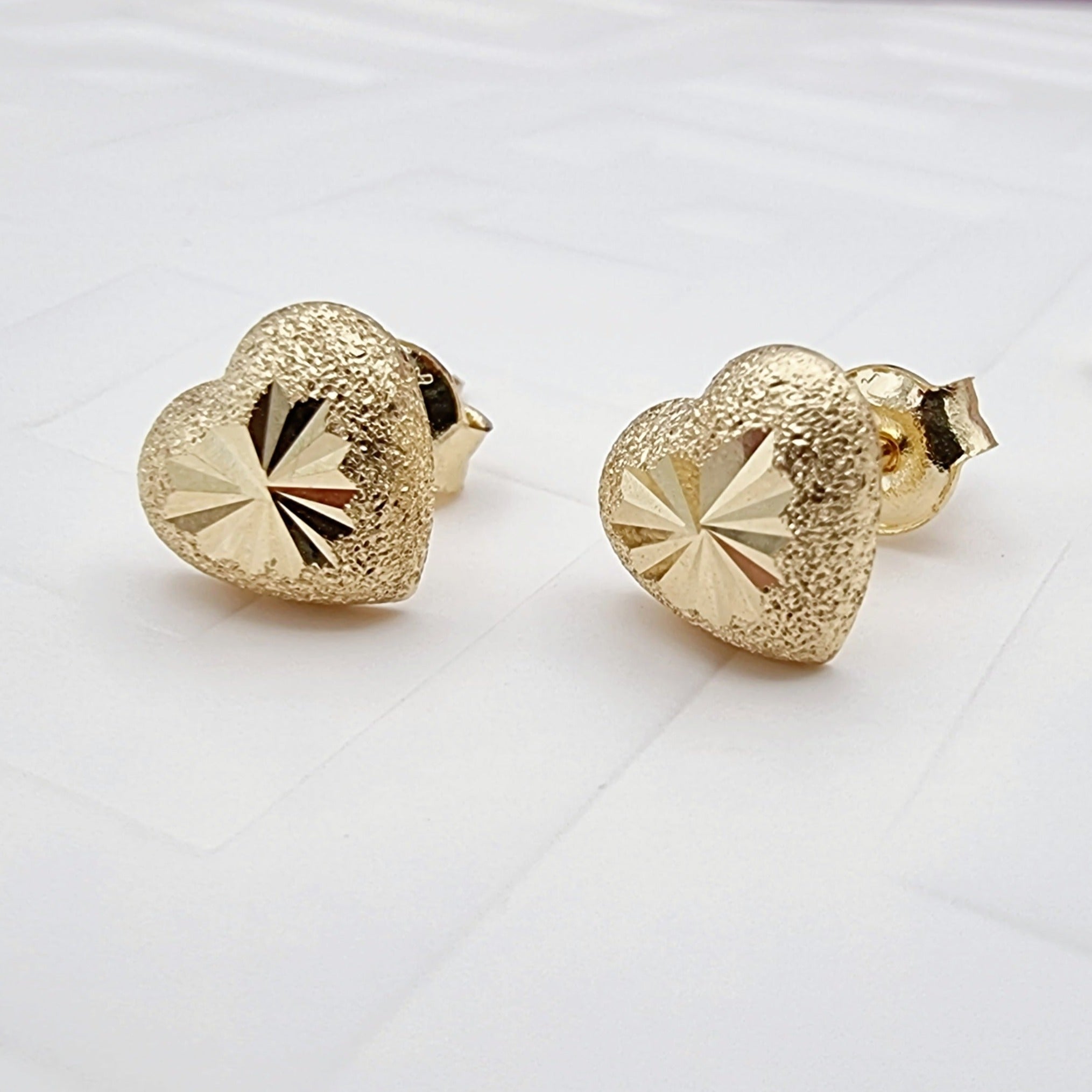 18K Pure Gold Heart Stud Earring Set
