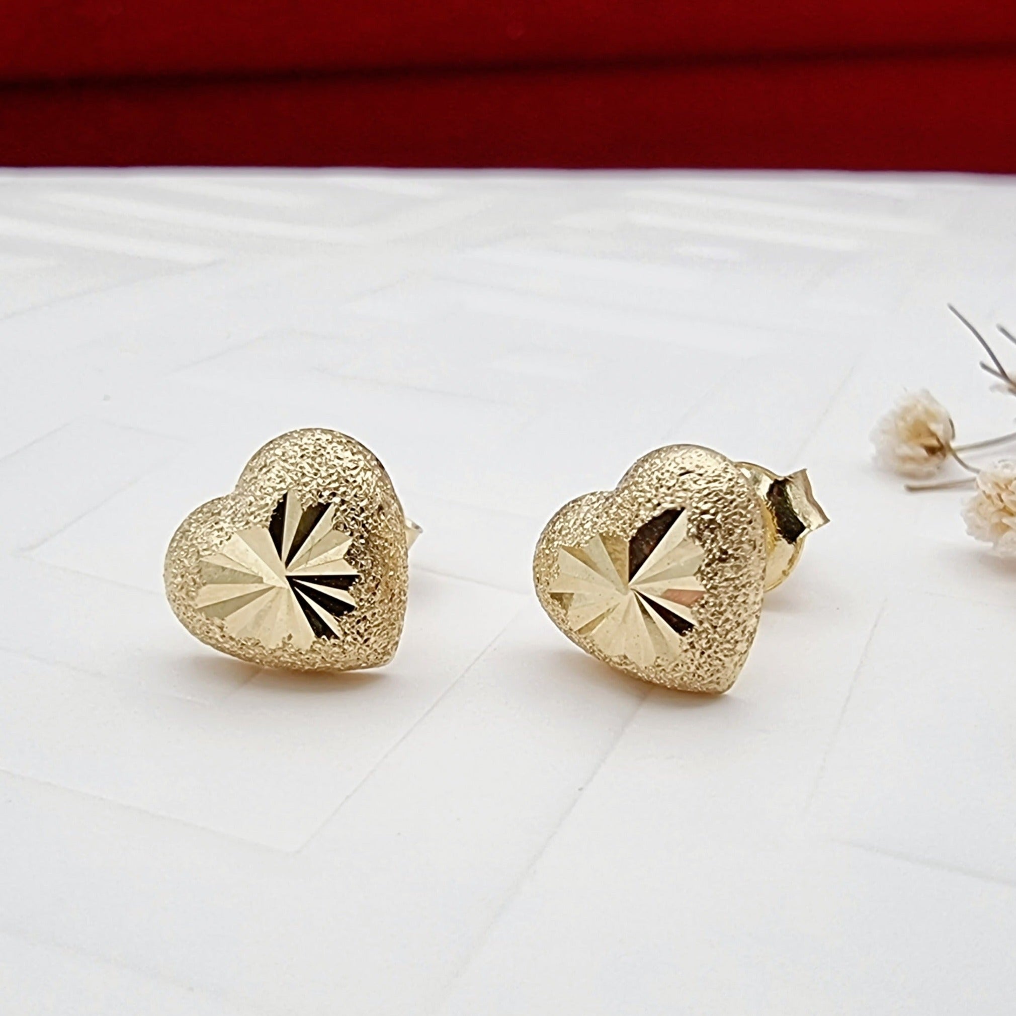 18K Pure Gold Heart Stud Earring Set