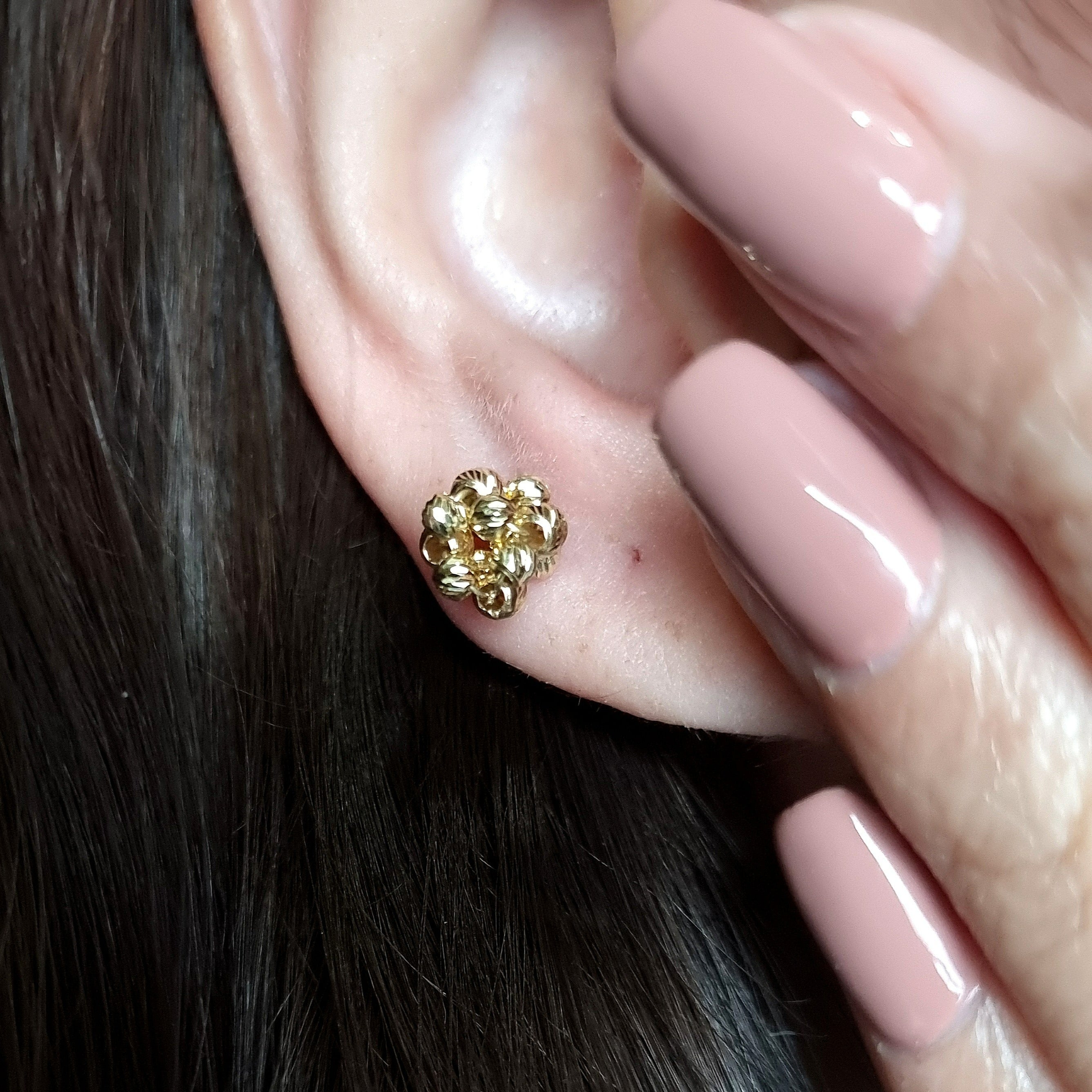 18K Pure Gold Flower Seed Stud Earring Set