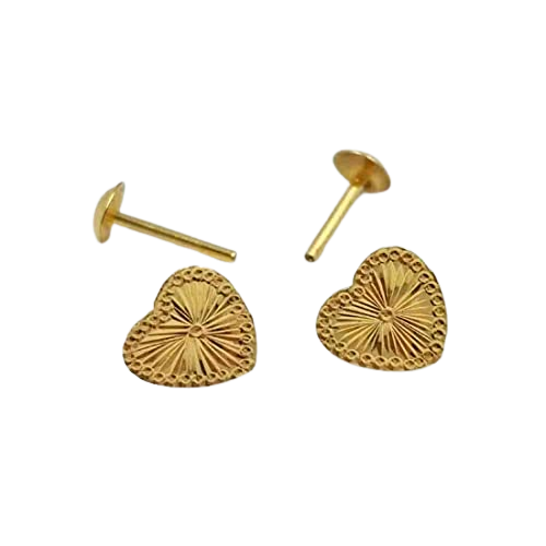 18K Pure Gold Heart Design Screw Earrings