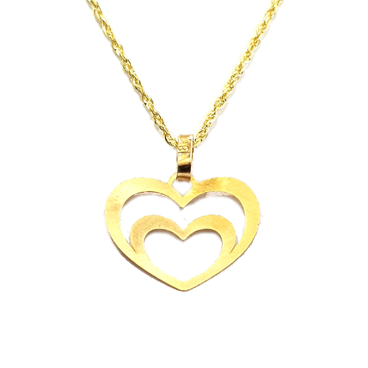 18K Pure Gold Double Heart Design Necklace