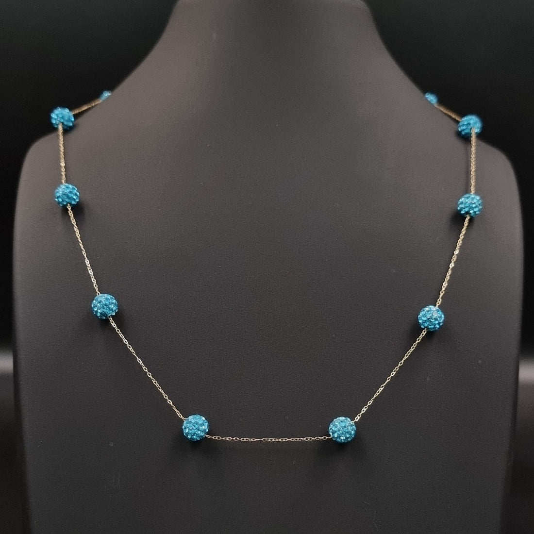 18K Pure Gold Crystal Blue Ball Necklace