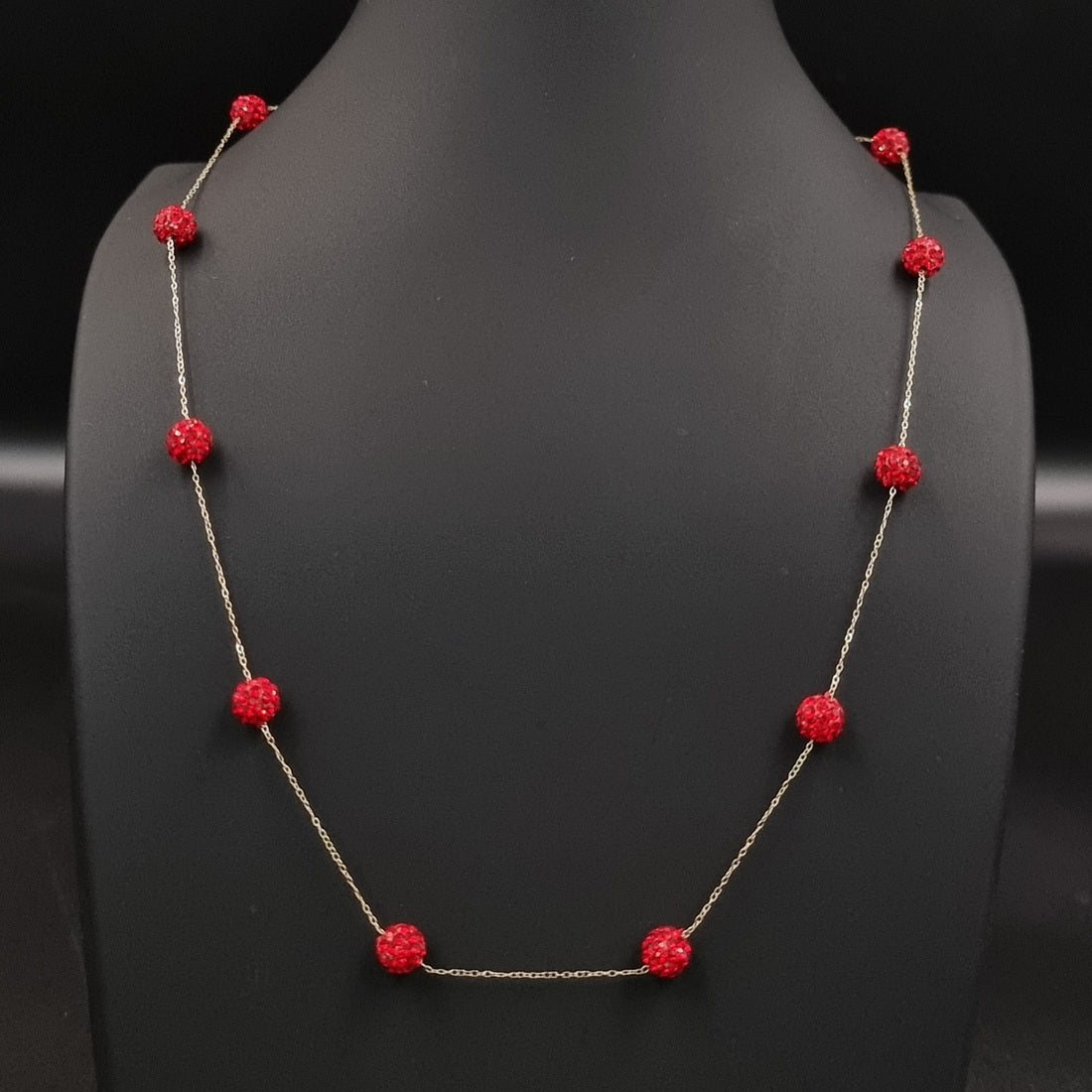 18K Pure Gold Crystal Red Ball Necklace