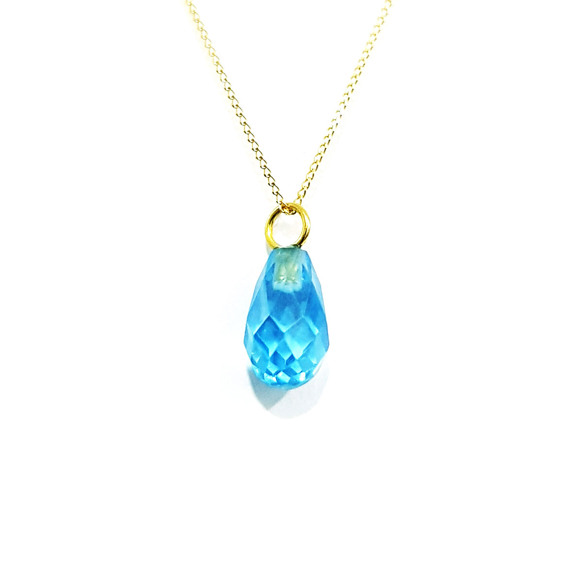 18K Pure Gold Blue Zircon Stone Necklace