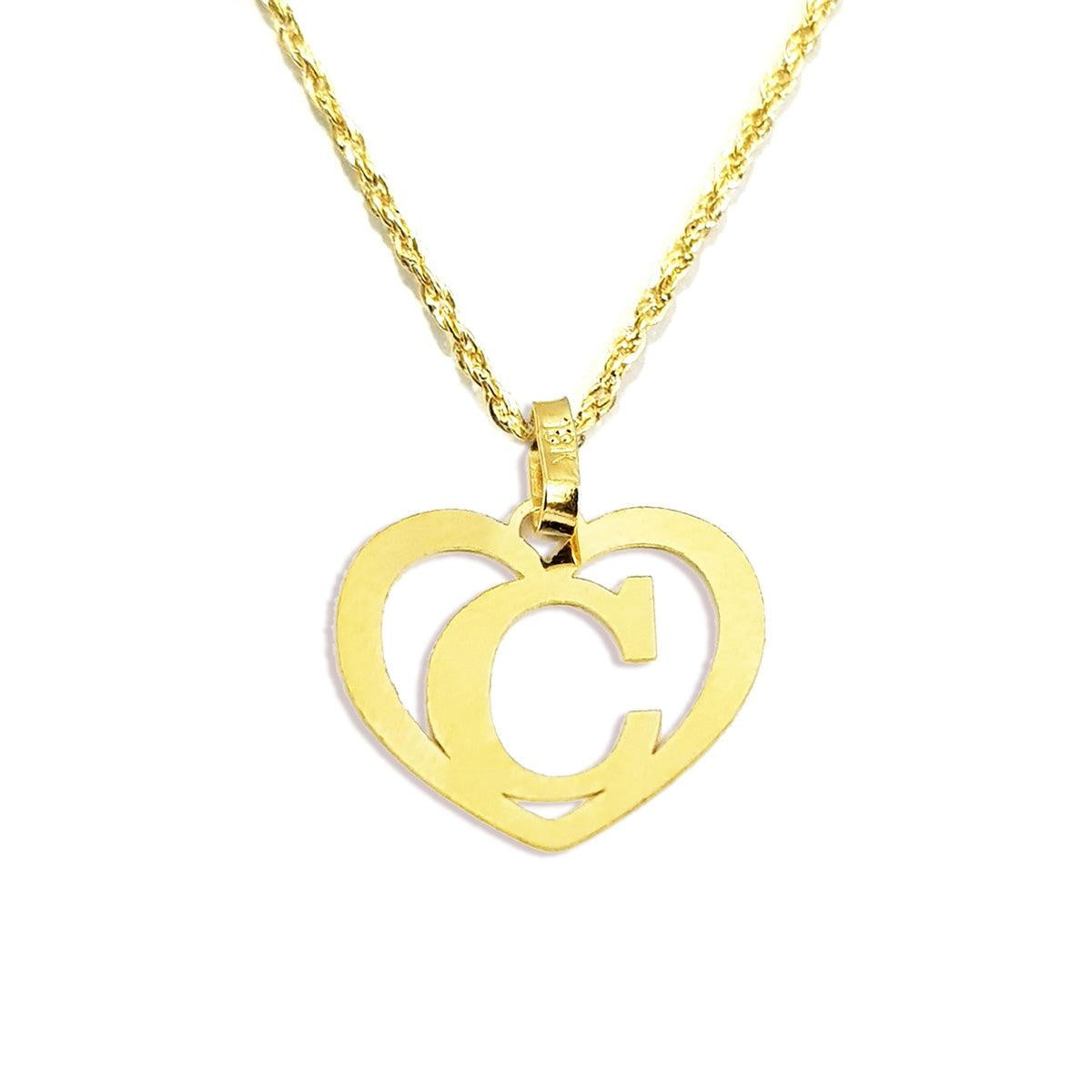 18K Pure Gold Heart Letter C Design Necklace