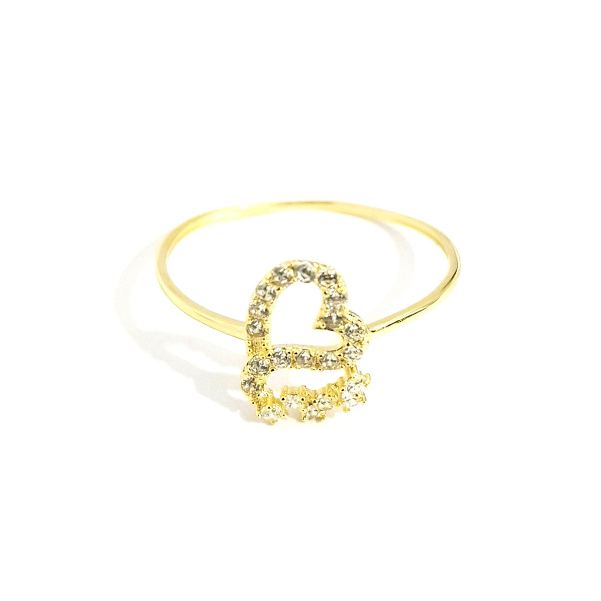 18K Pure Gold Heart w/ Zircon Stone Design Ring