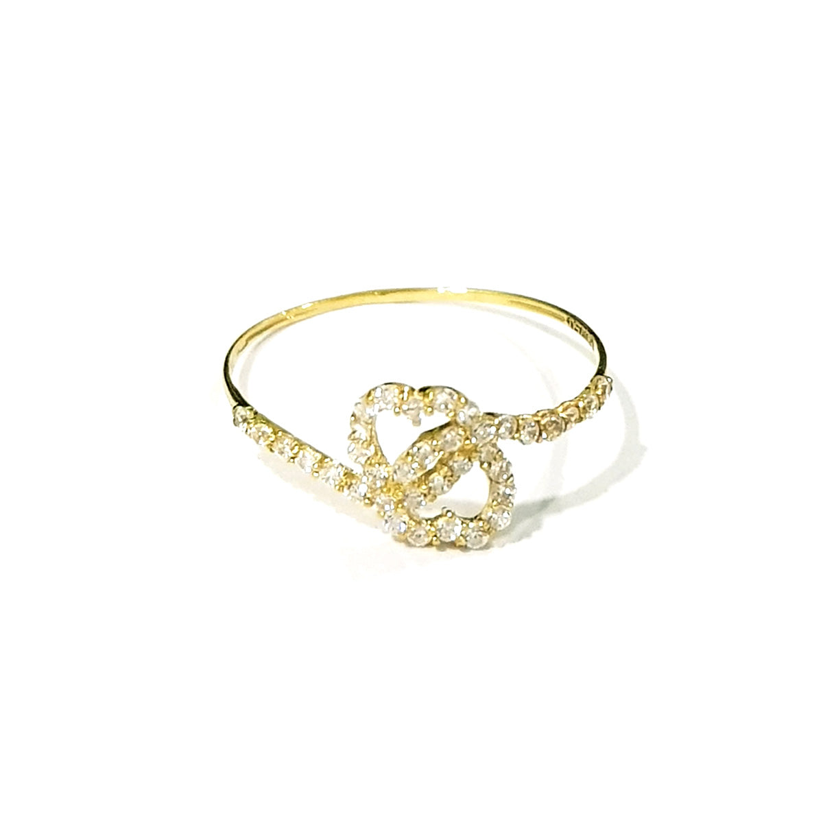 GR496_01 18K Solid Gold Double Heart Design w/ Zircon Stone Ring-5.5