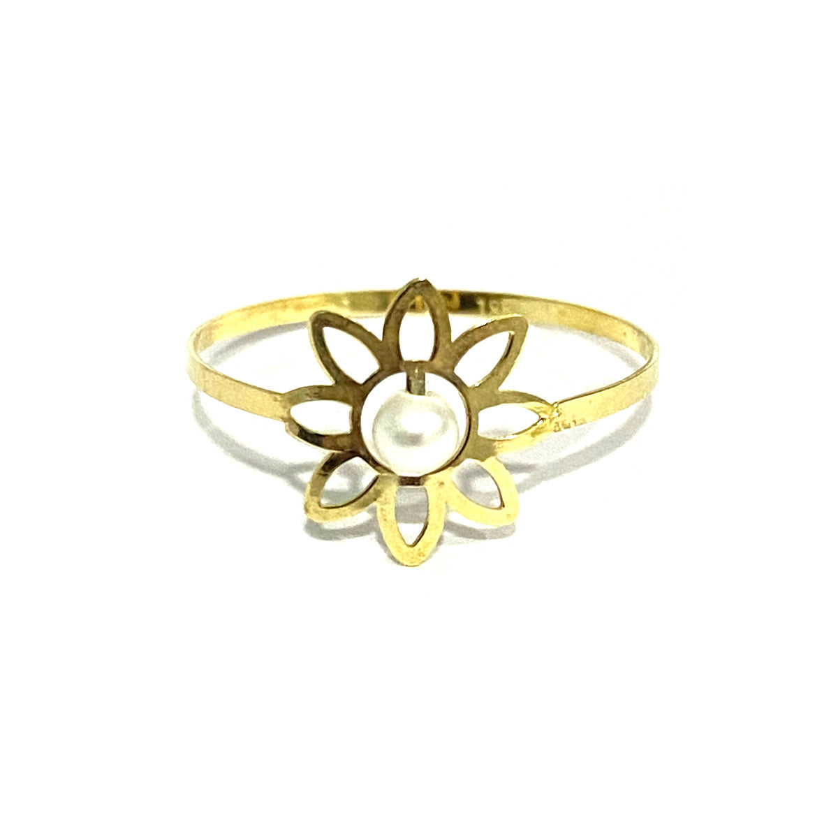GR529_01 18K Solid Gold Elegant Flower w/ Zircon Stone Design