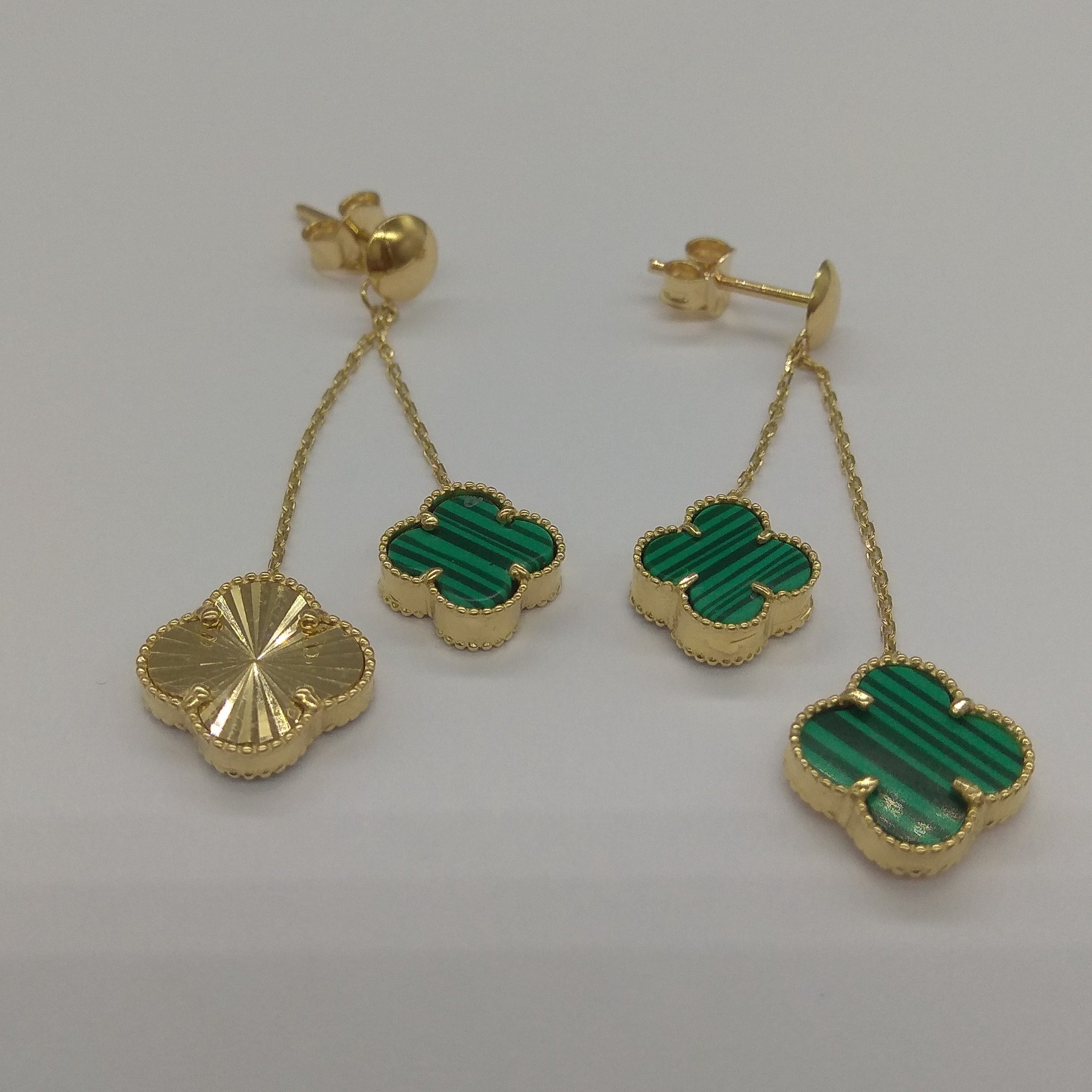18K Pure Gold Dangling V.C Green Earring Set