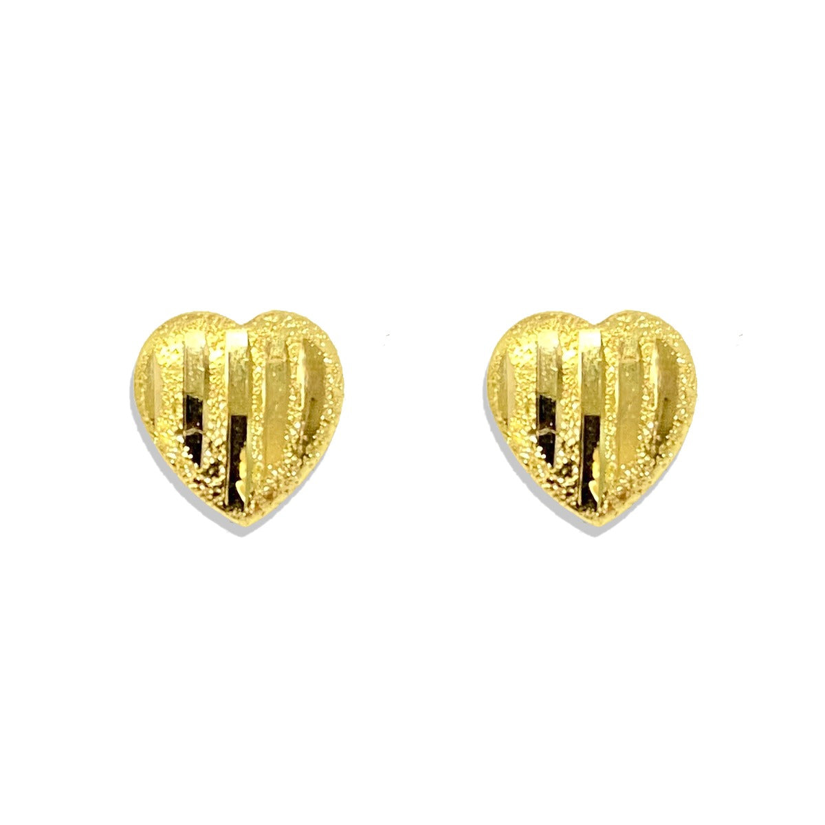 18K Pure Gold Heart Screw Lock Stud Earrings