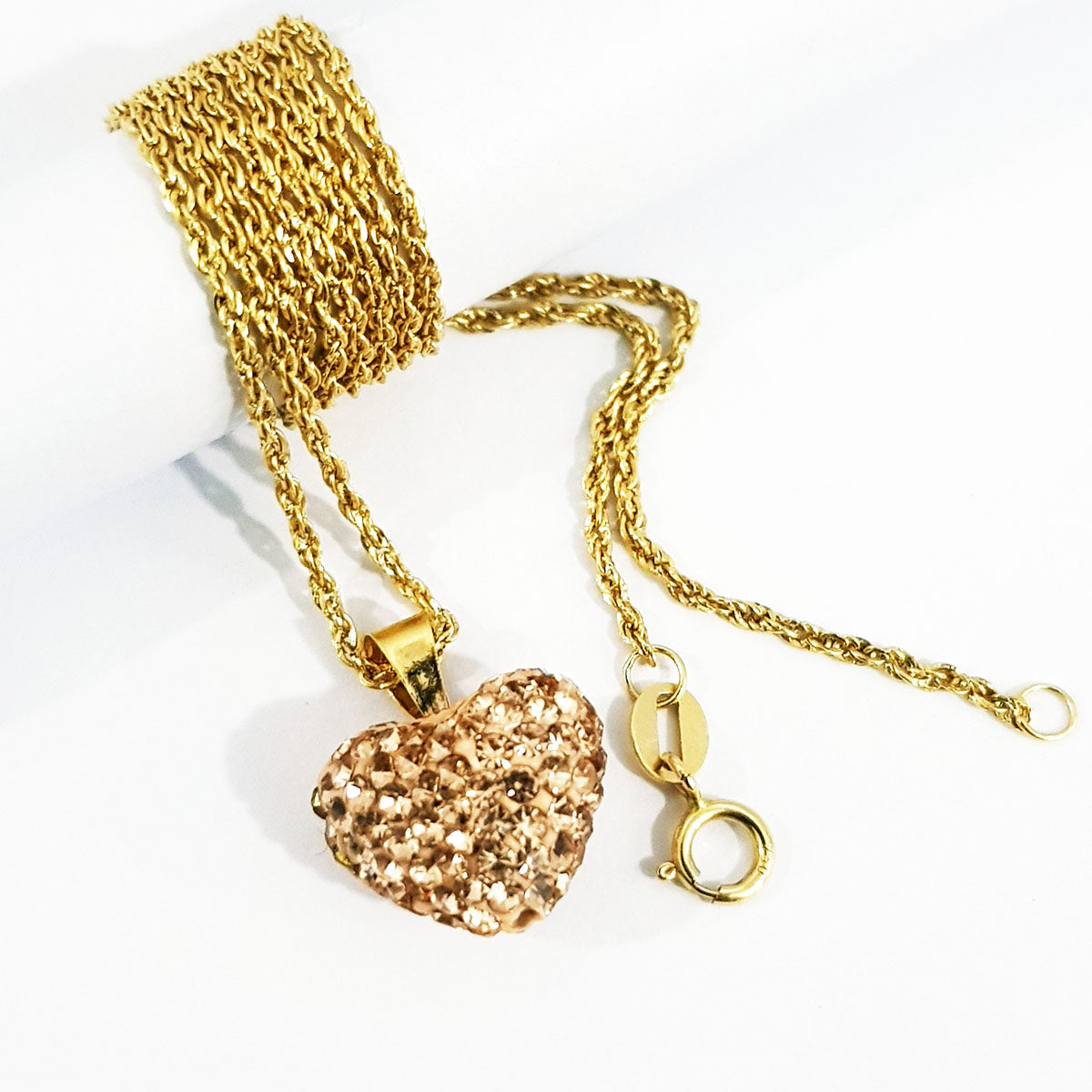 18K Pure Gold Heart Swarski Necklace