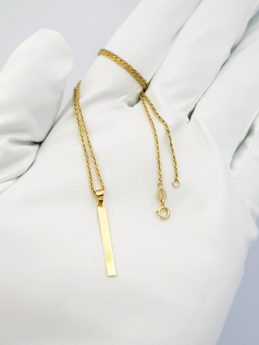 18K Pure Gold Flat Bar Design Necklace