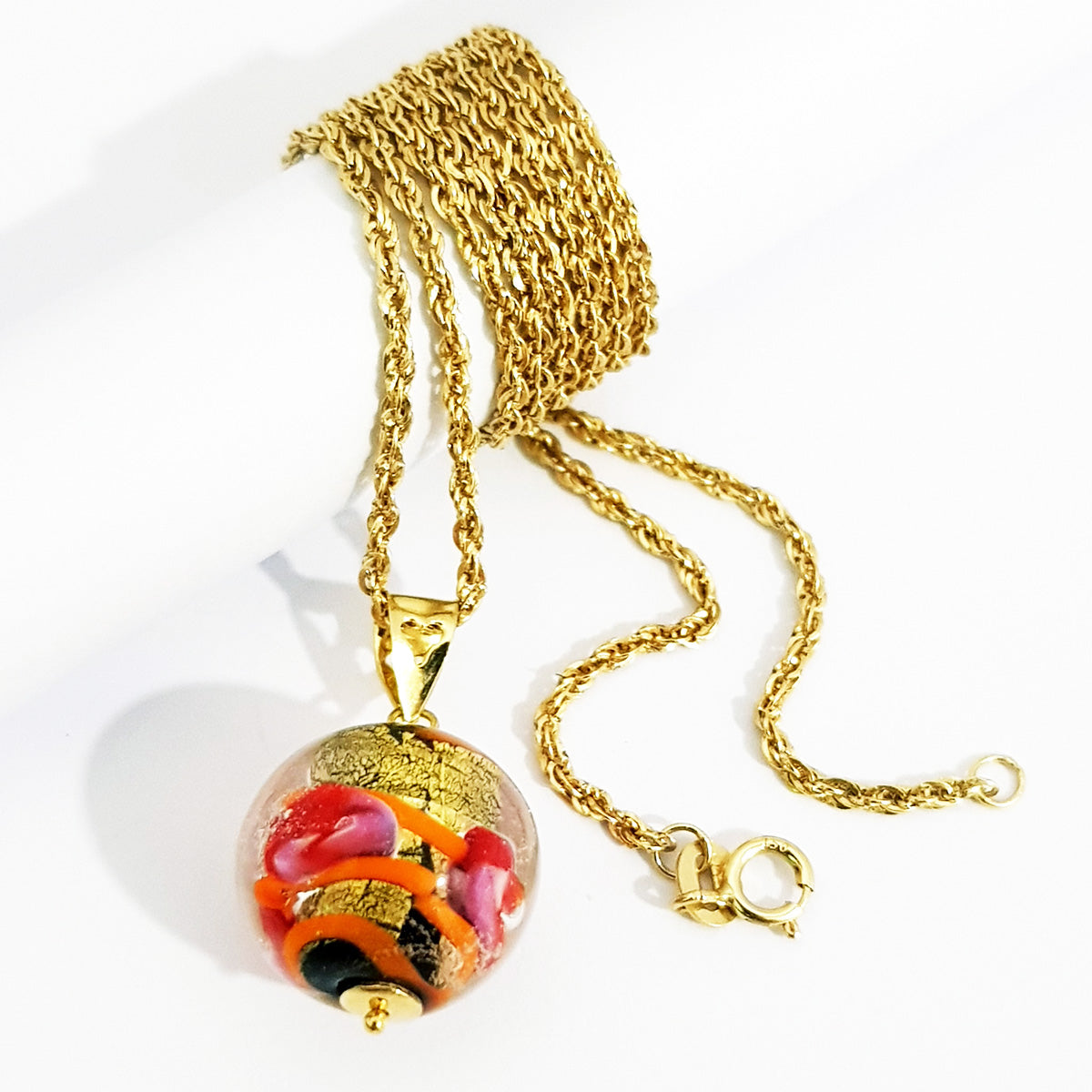 18K Pure Gold Multi Color Ball Stone Necklace