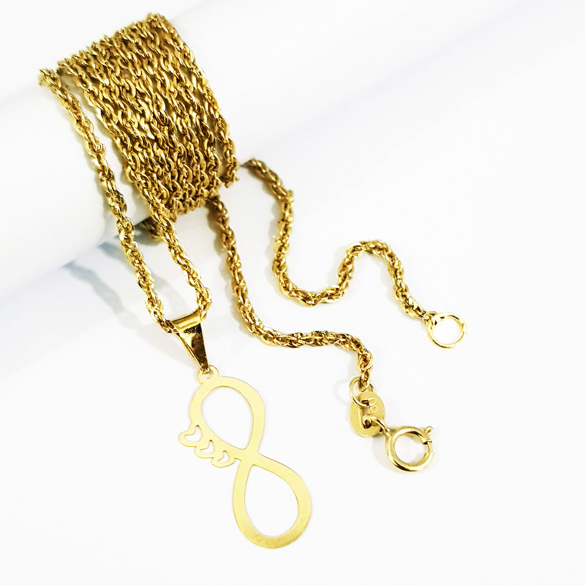 18K Pure Gold Heart Infinity Necklace