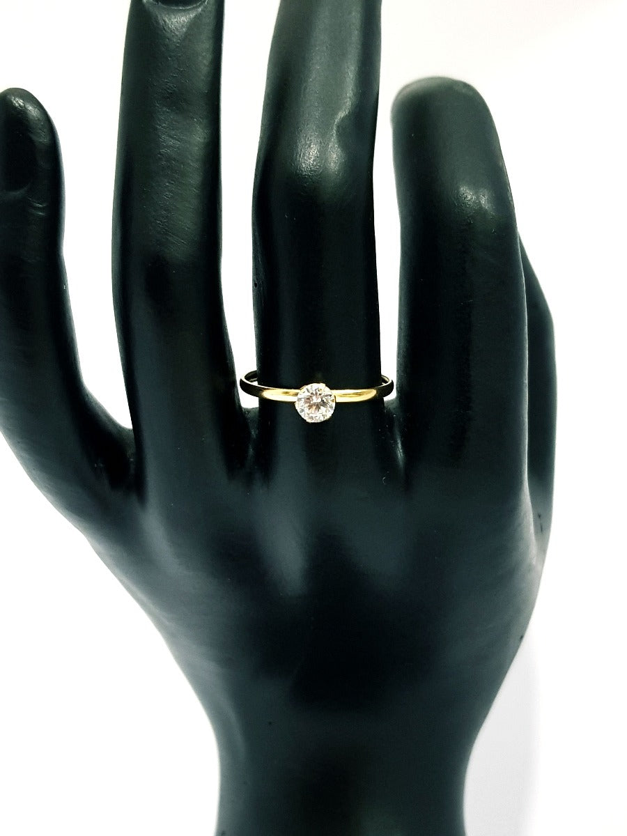 18K Pure Gold Zircon Stone Engagement Ring