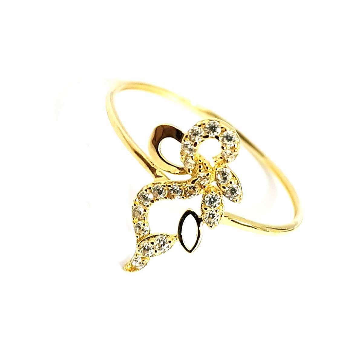 18K Pure Gold Flower w/ Zircon Stone Design Ring