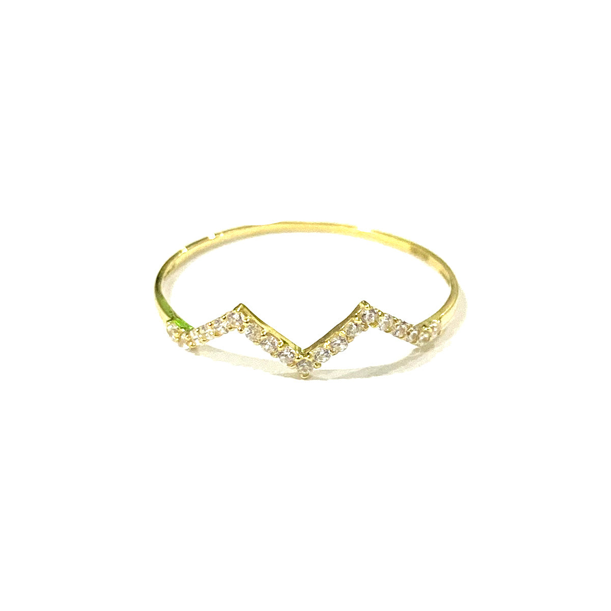 18K Pure Gold Zigzag Design w/ Zircon Stone Ring