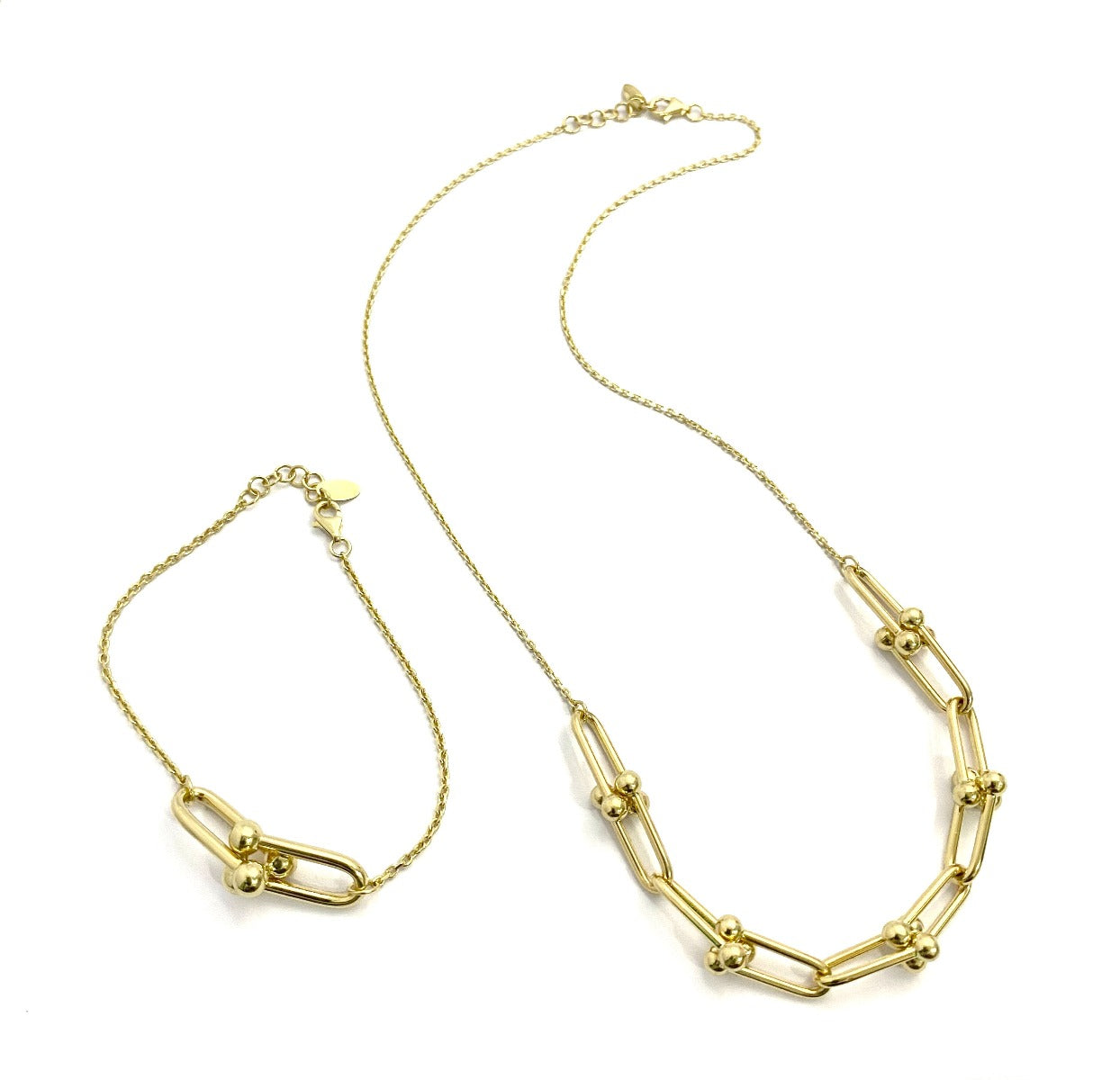 18K Pure Gold Elegant Necklace and Bracelet Set