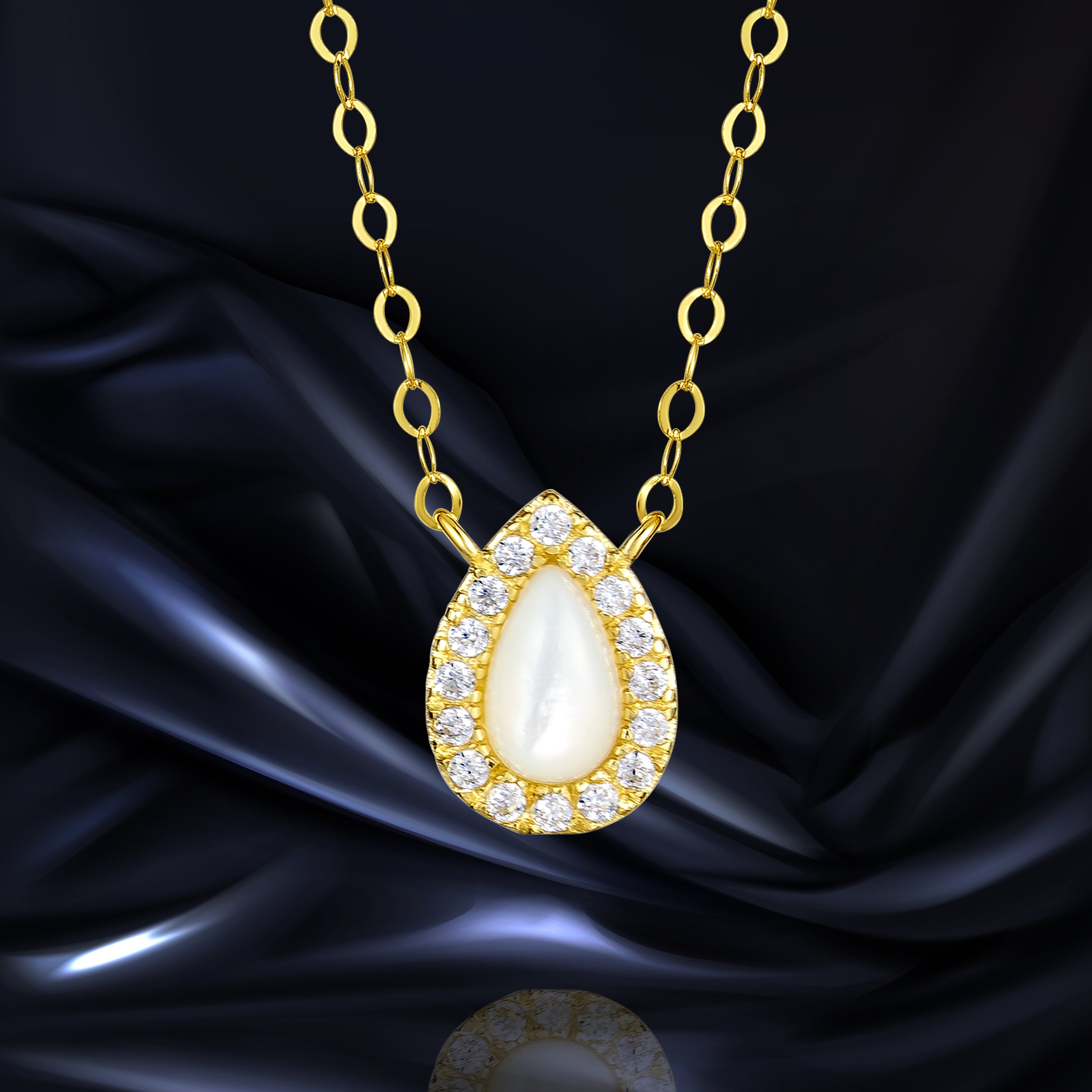 18K Pure Gold White Stone Necklace