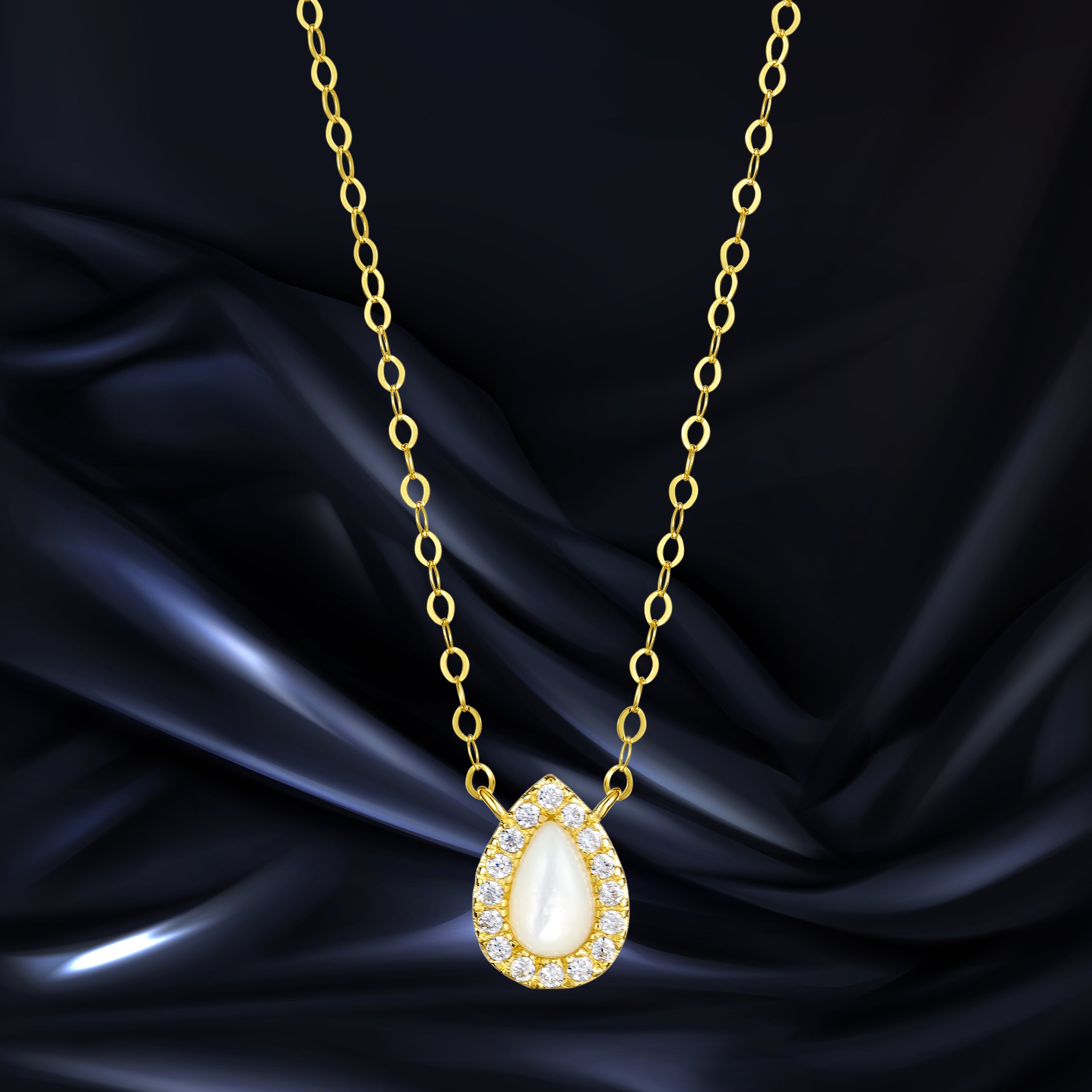 18K Pure Gold White Stone Necklace