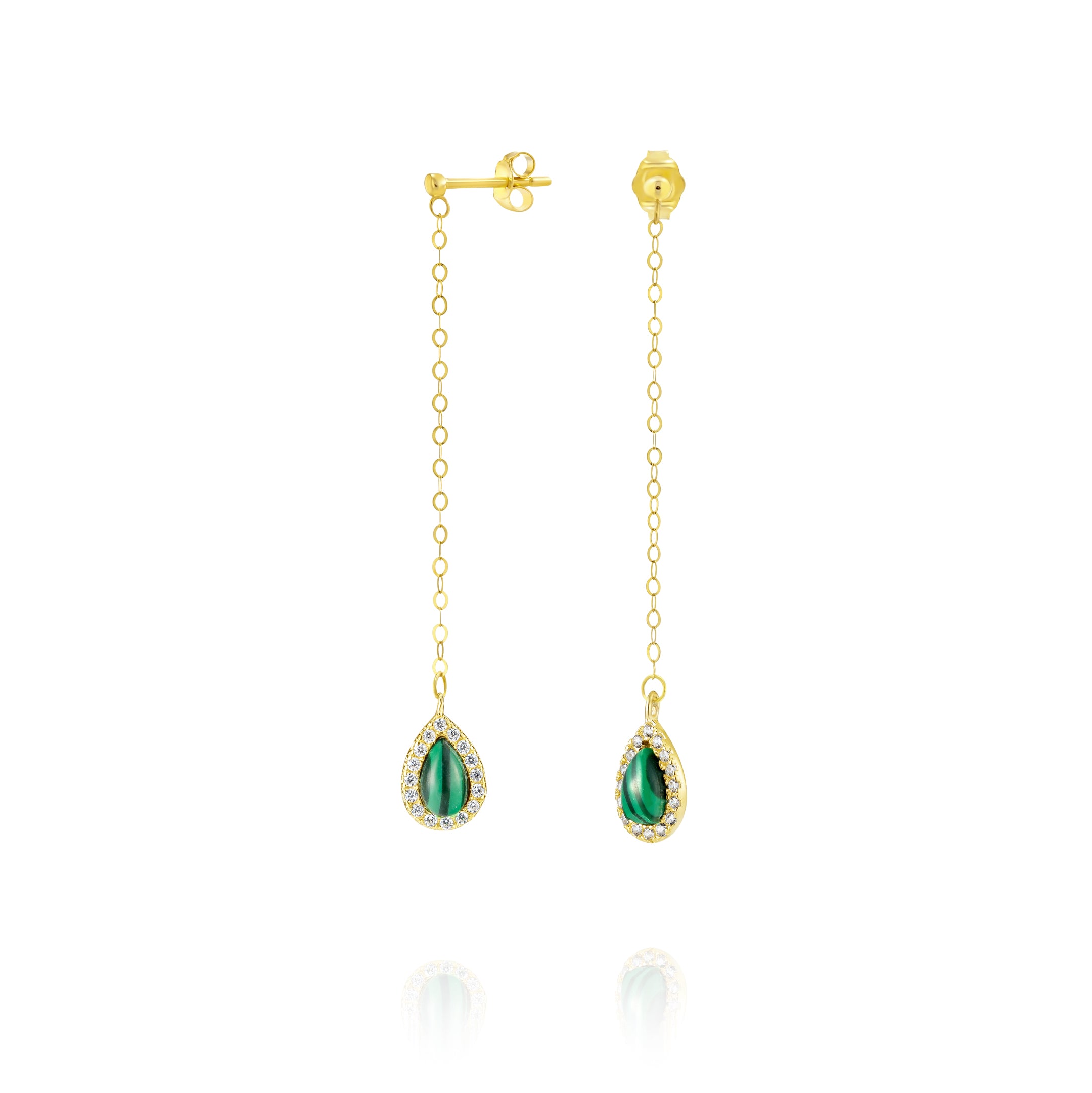 18K Pure Gold Hanging Green Earring Set