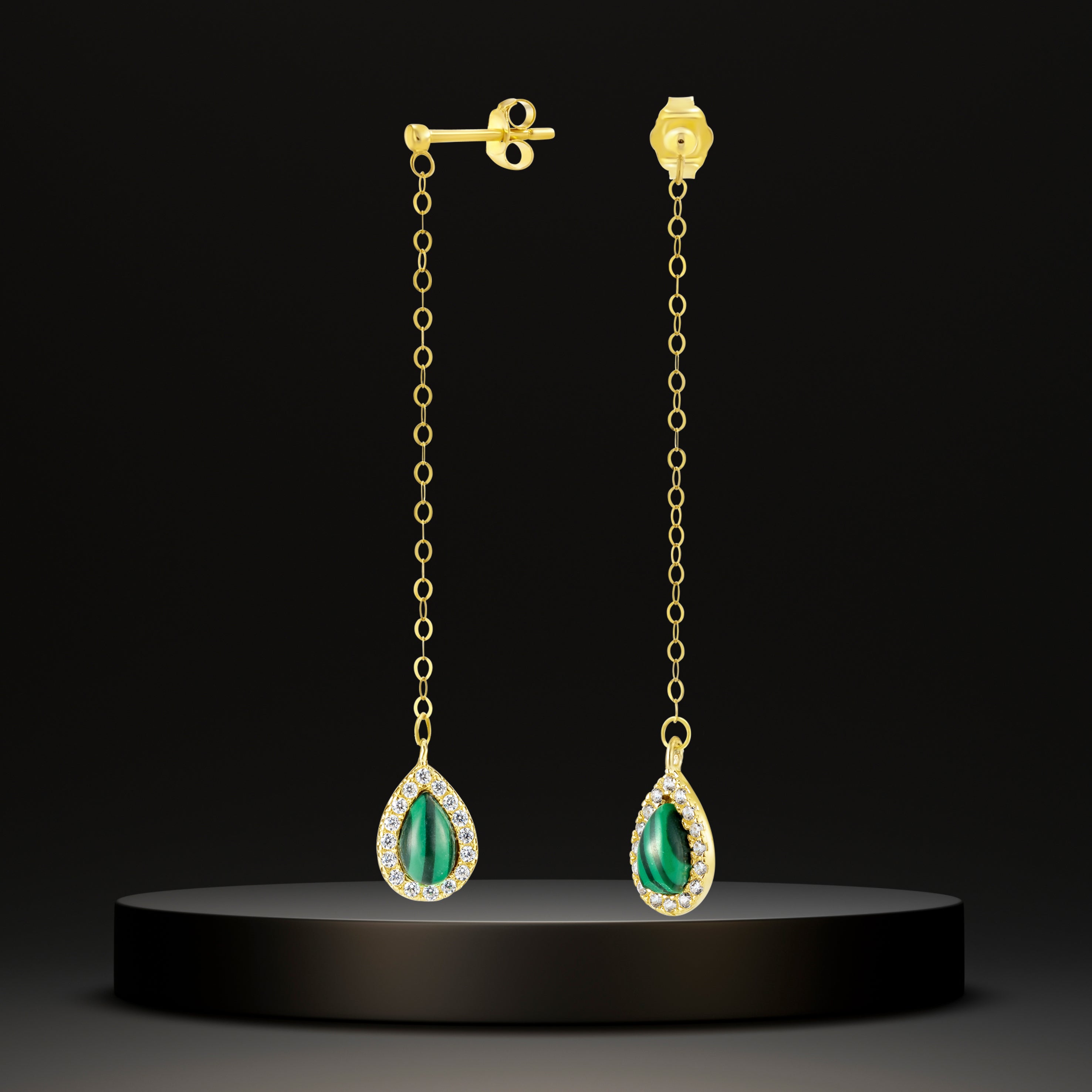 18K Pure Gold Hanging Green Earring Set