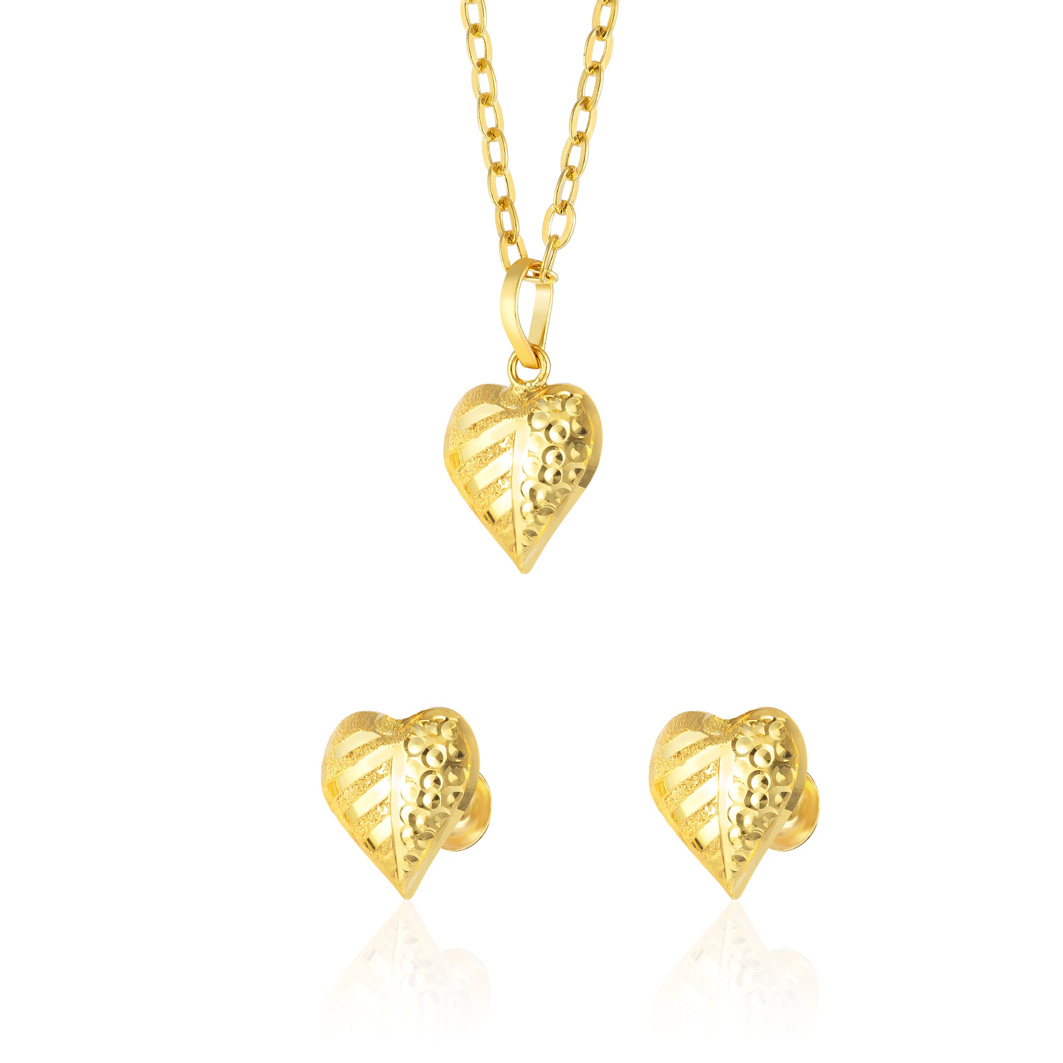 18K Pure Gold Heart Screw Jewelry Set